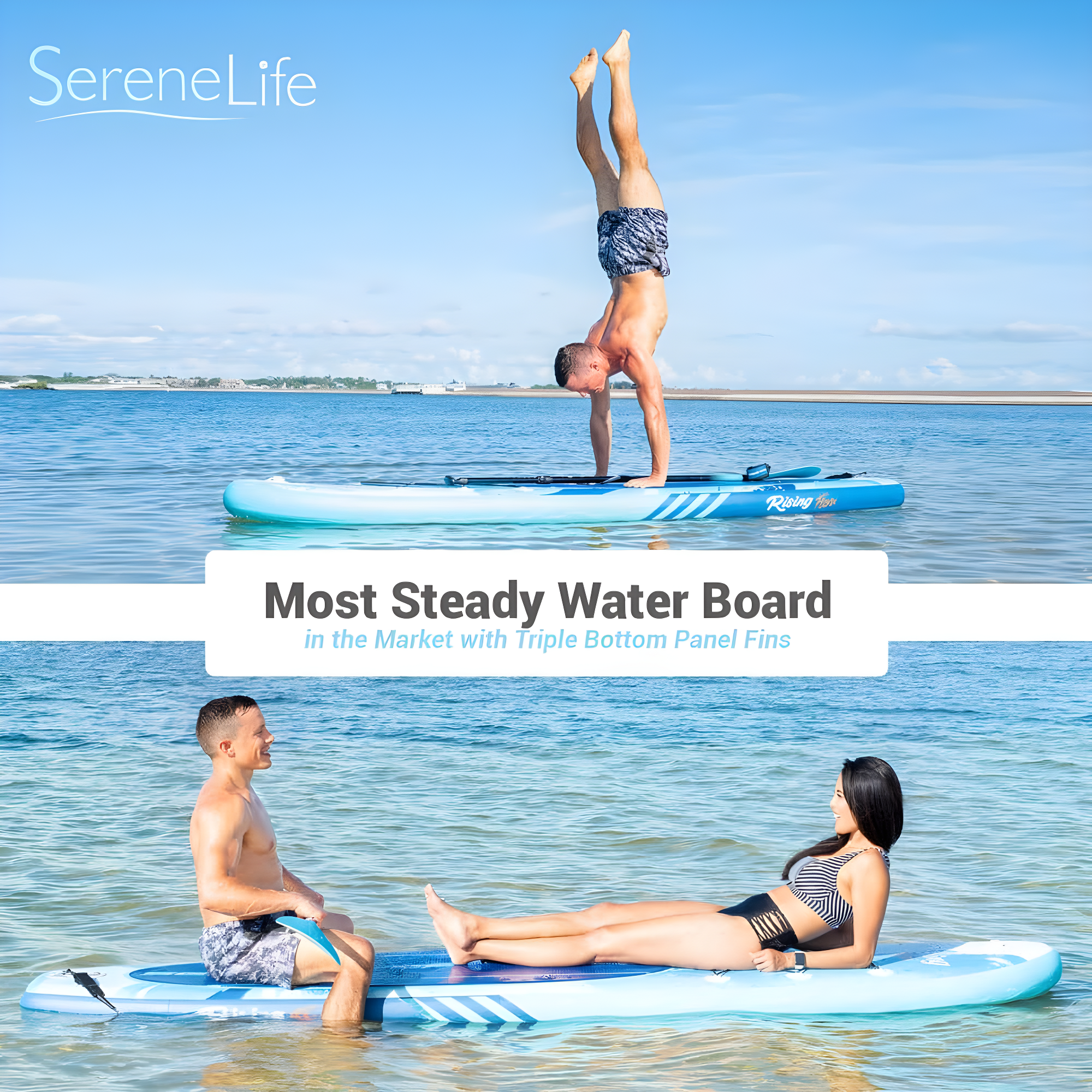 Serenelife Inflatable Stand Up Paddle Board (6 Inches Thick) With Premium SUP Accessories & Carry Bag | Wide Stance, Bottom Fin For Paddling, Surf Control, Non-Slip Deck | Youth & Adult Standing Boat