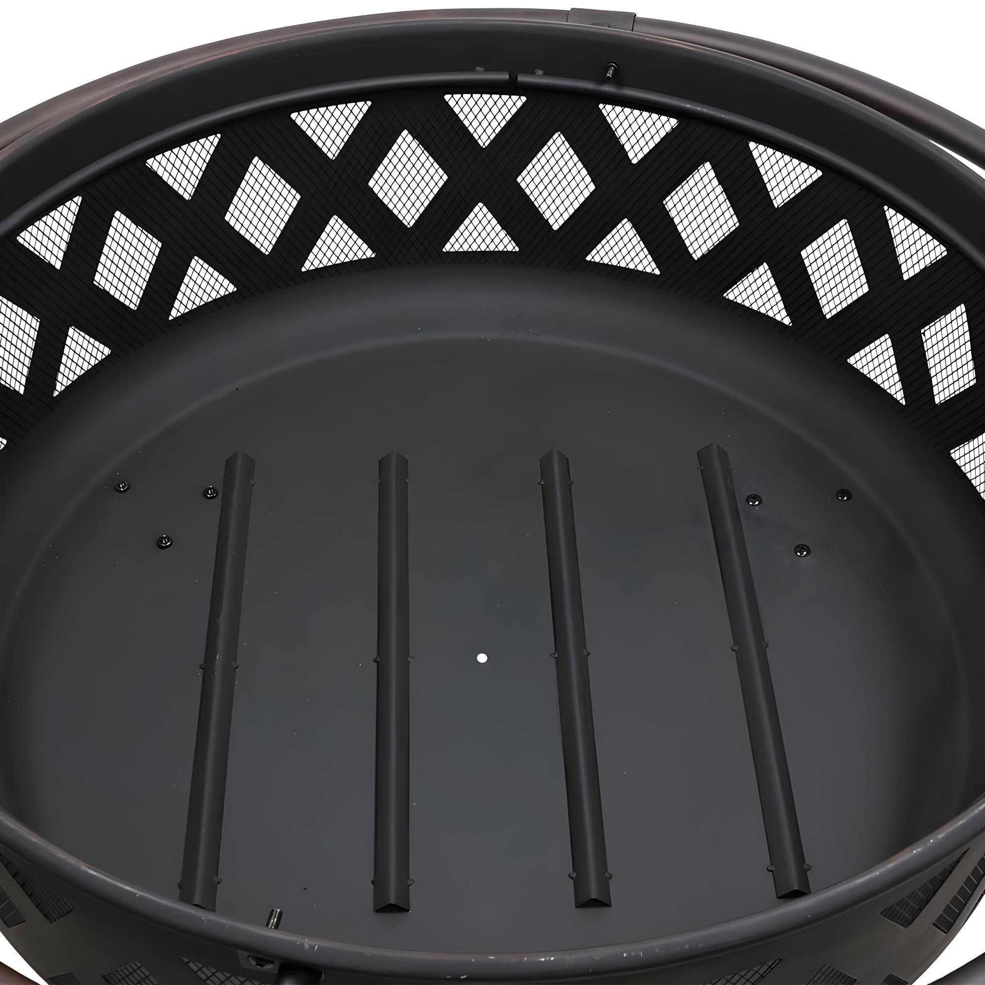 Sunnydaze Outdoor Camping or Backyard Round Crossweave Cut Out Fire Pit with Spark Screen, Log Poker, and Cover - 36"