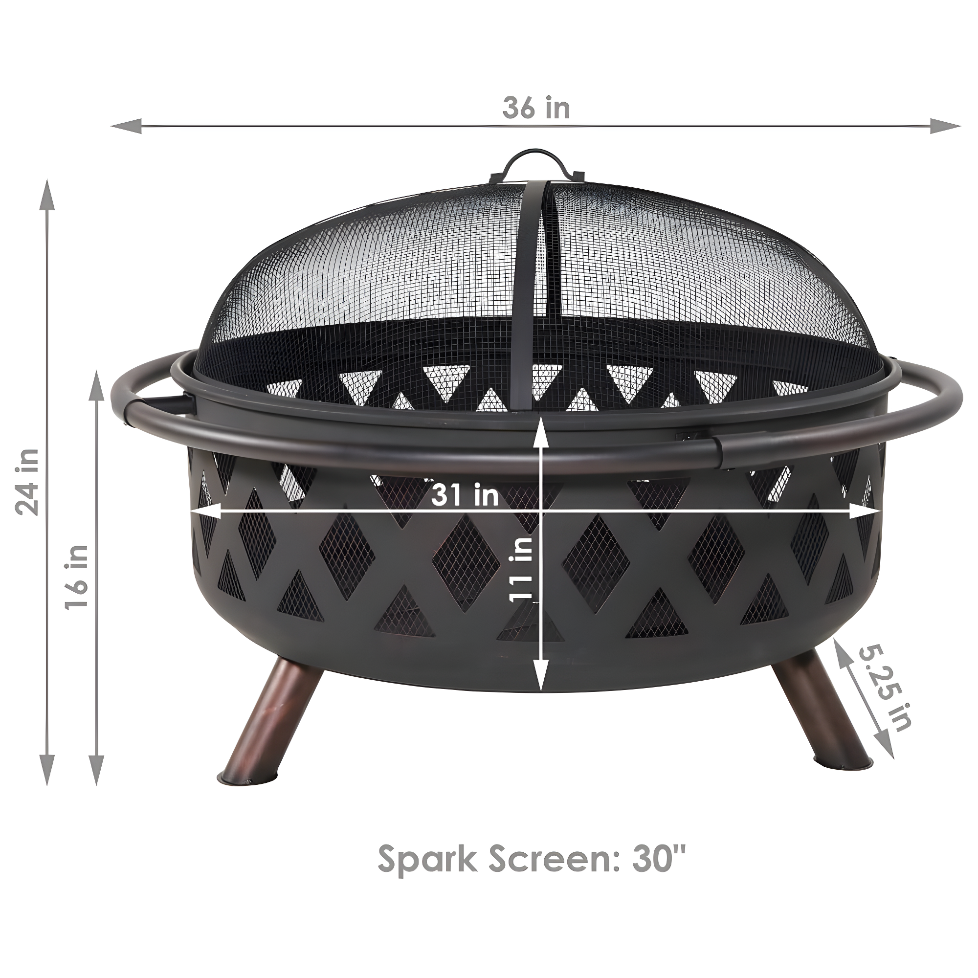 Sunnydaze Outdoor Camping or Backyard Round Crossweave Cut Out Fire Pit with Spark Screen, Log Poker, and Cover - 36"