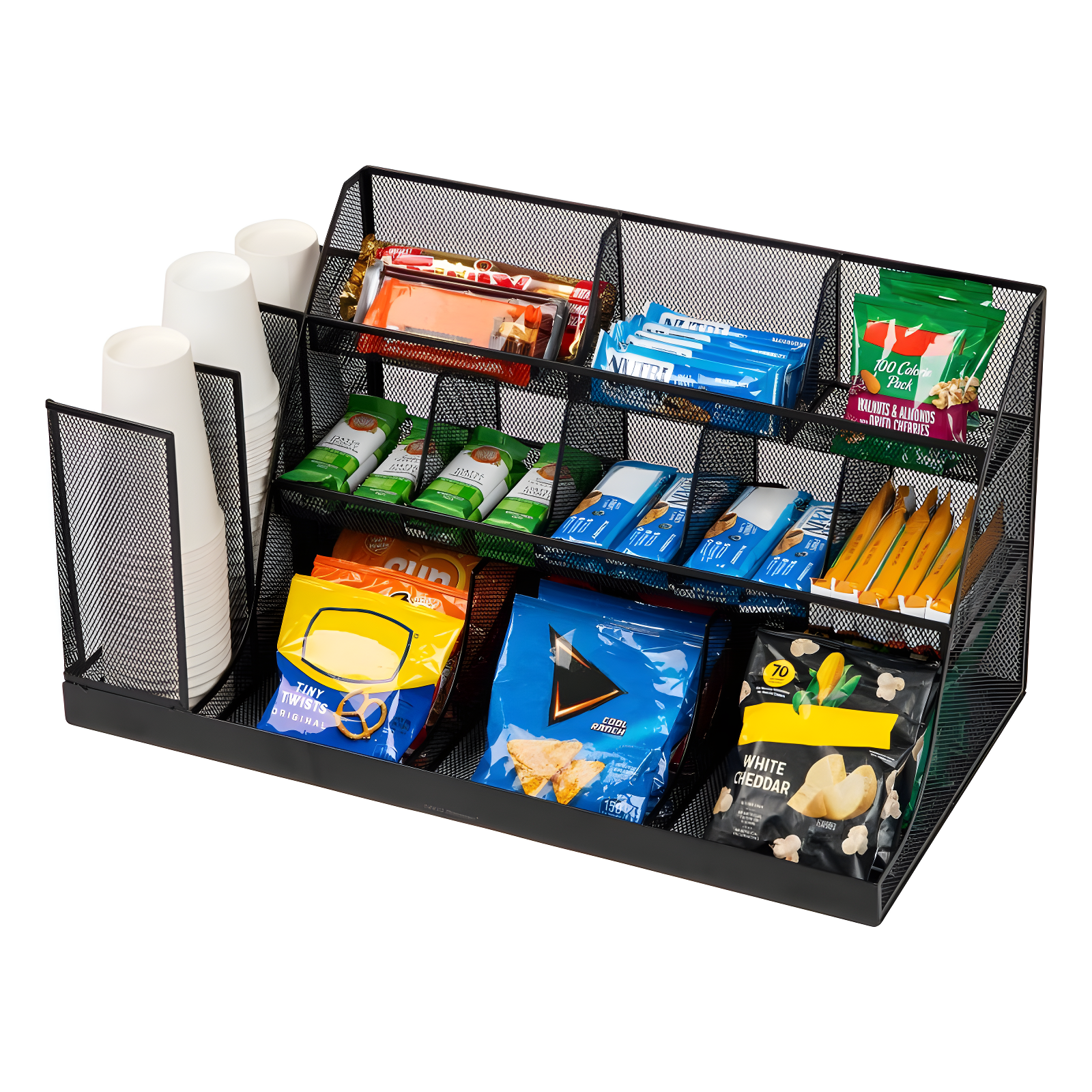 Mind Reader Cup and Condiment Station, Countertop Org, Coffee Bar, Kitchen, Metal Mesh, 23.75"L x 11.5"W x 12.5"H