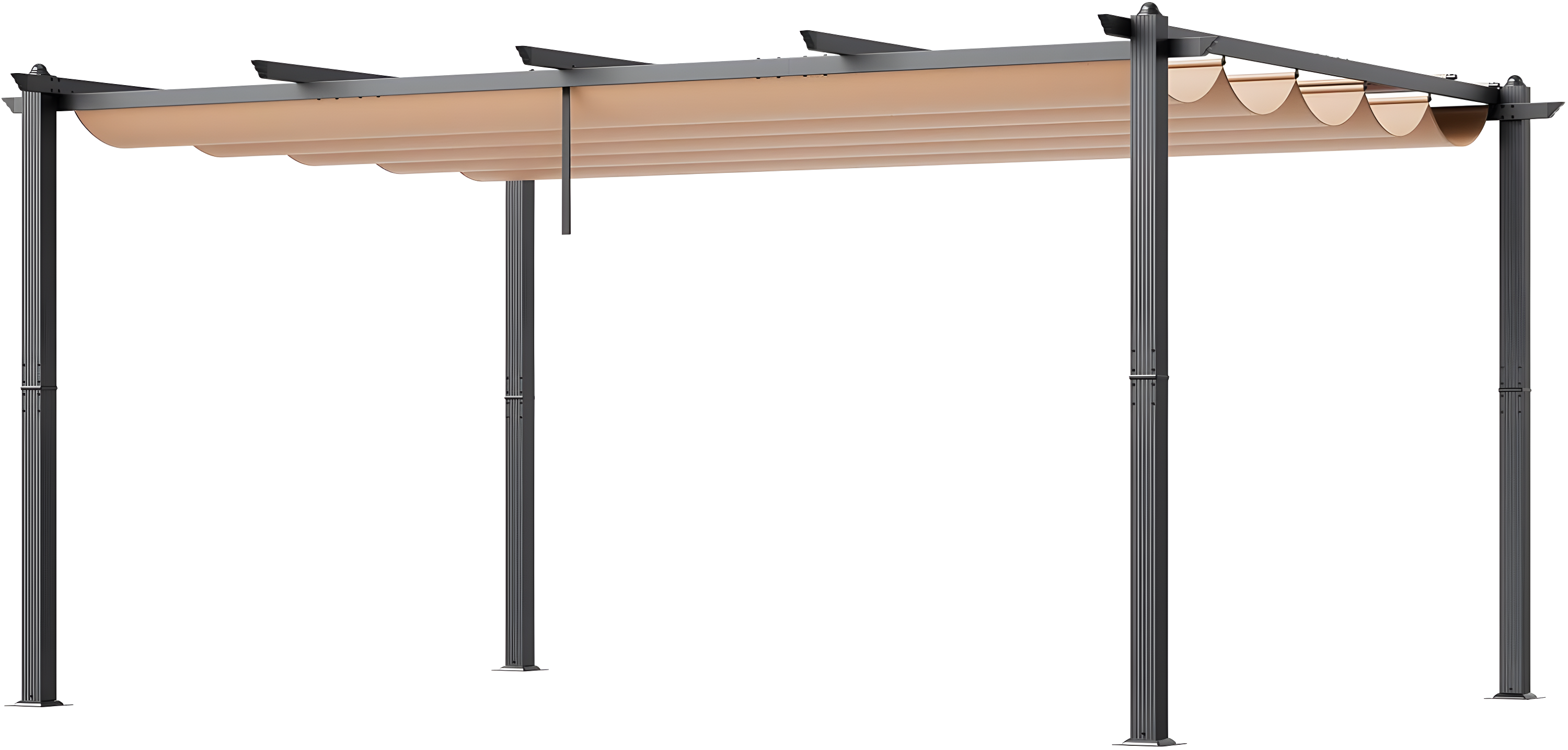 Beige Aluminum Outdoor Pergola with Retractable Canopy