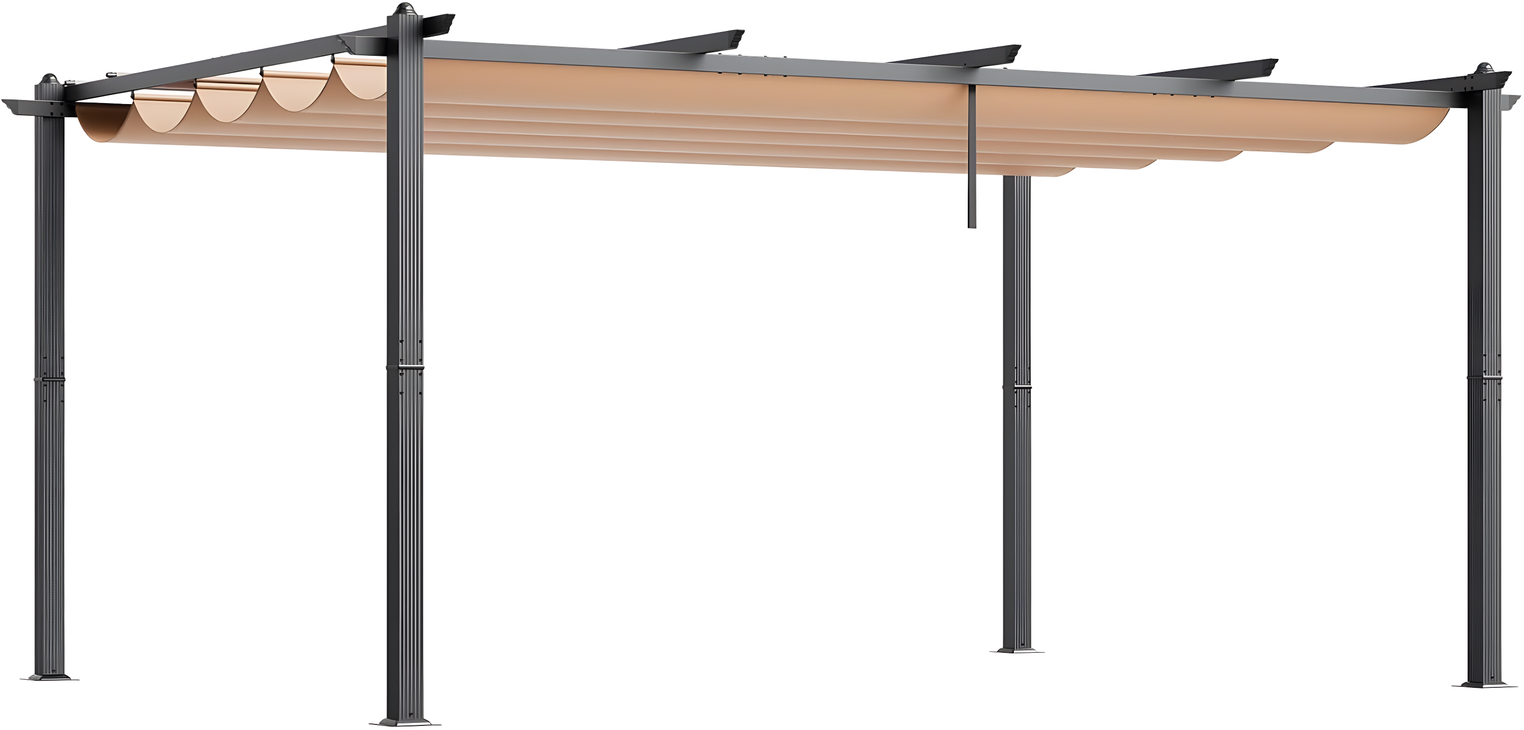 Beige Aluminum Outdoor Pergola with Retractable Canopy