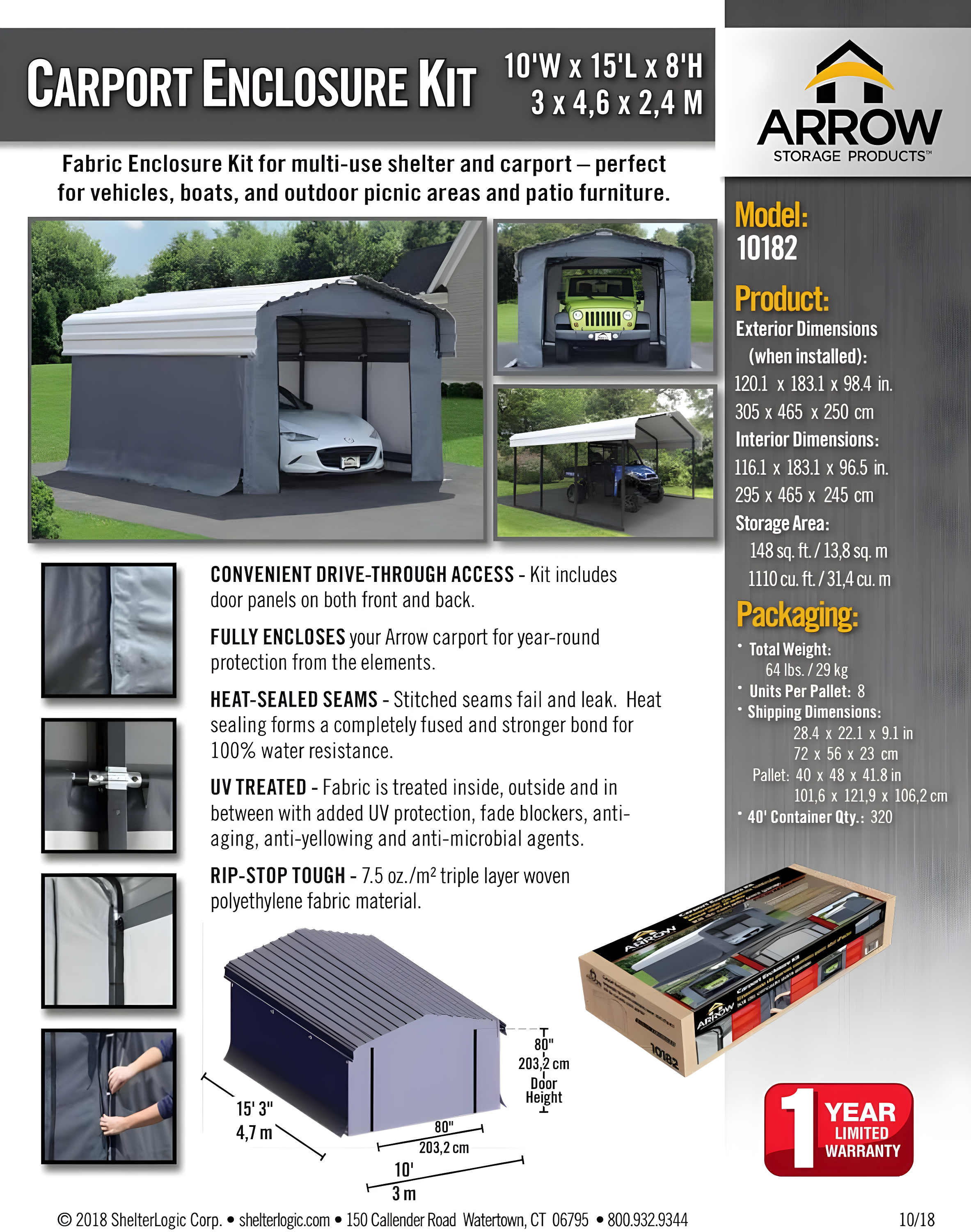 Arrow Enclosure Kit for Arrow Carport 10ft x 15ft Gray