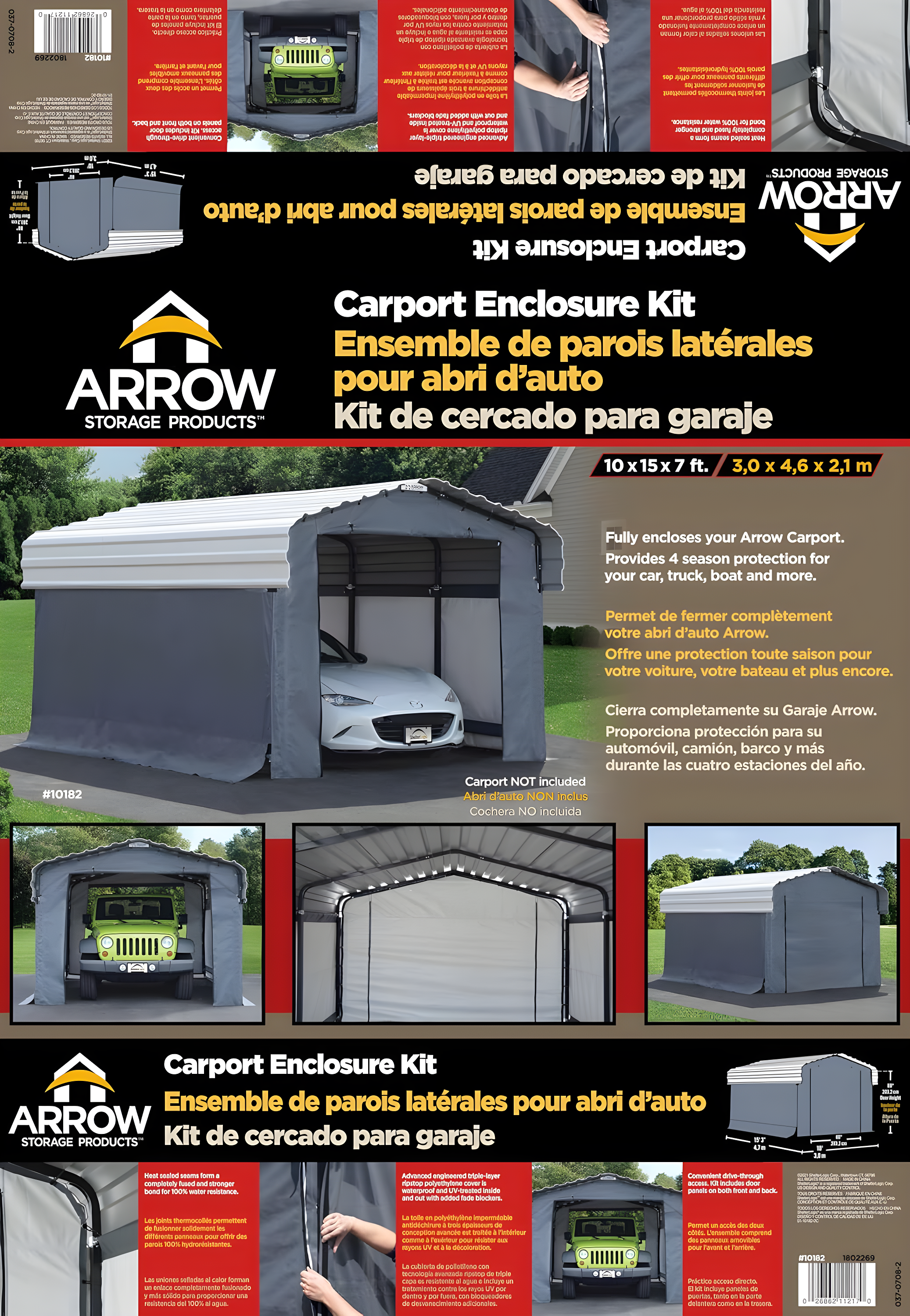 Arrow Enclosure Kit for Arrow Carport 10ft x 15ft Gray