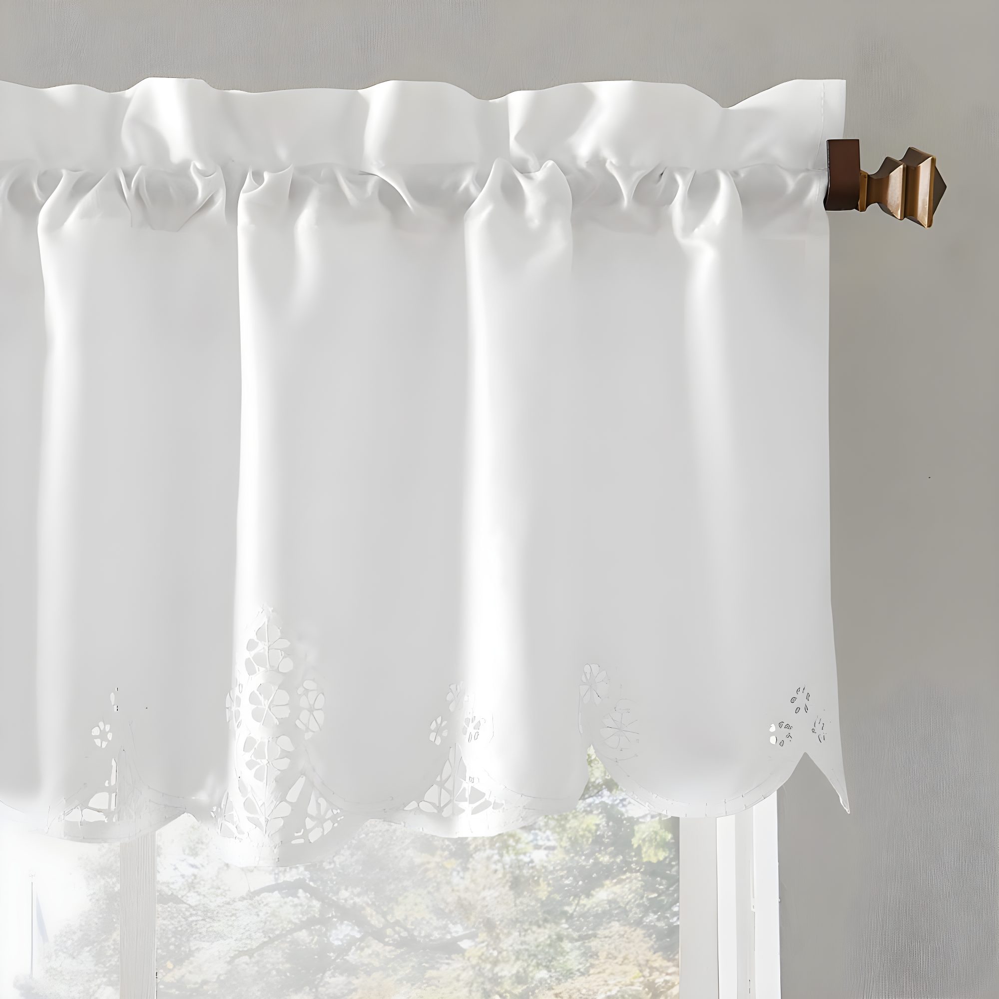 58"x14" Mariela Floral Trim Window Valance White - No. 918: Lace Rod Pocket Curtain, Botanical Pattern