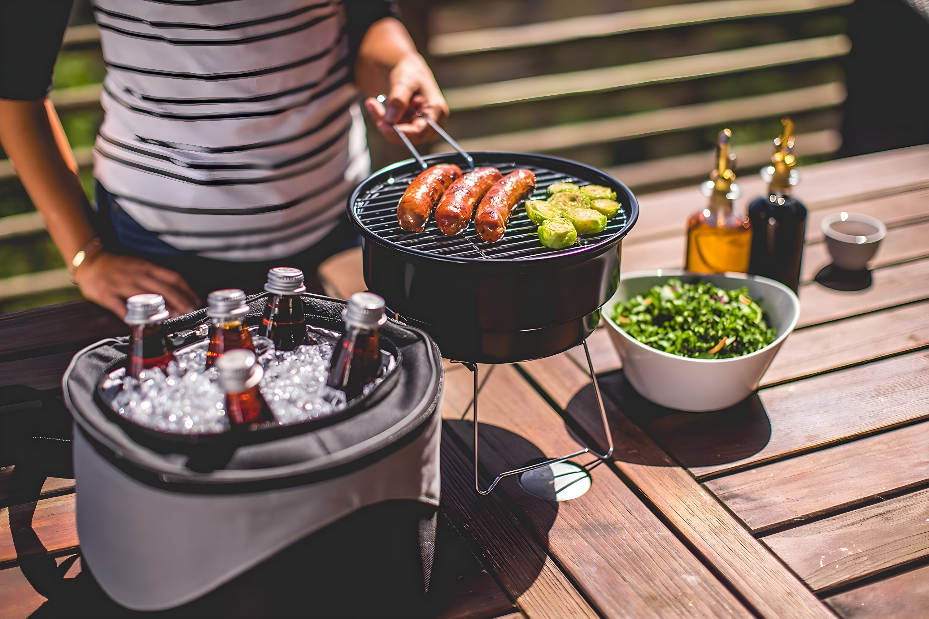 10 in.Caliente Round Portable Cooler/Charcoal Grill in Black