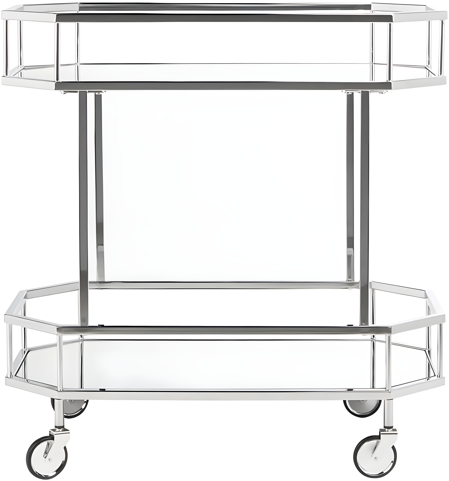 Silva 2 Tier Octagon Bar Cart - BCT8004B - Chrome/Mirror - Safavieh