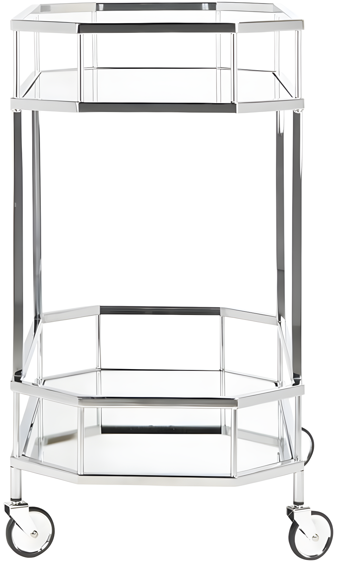 Silva 2 Tier Octagon Bar Cart - BCT8004B - Chrome/Mirror - Safavieh