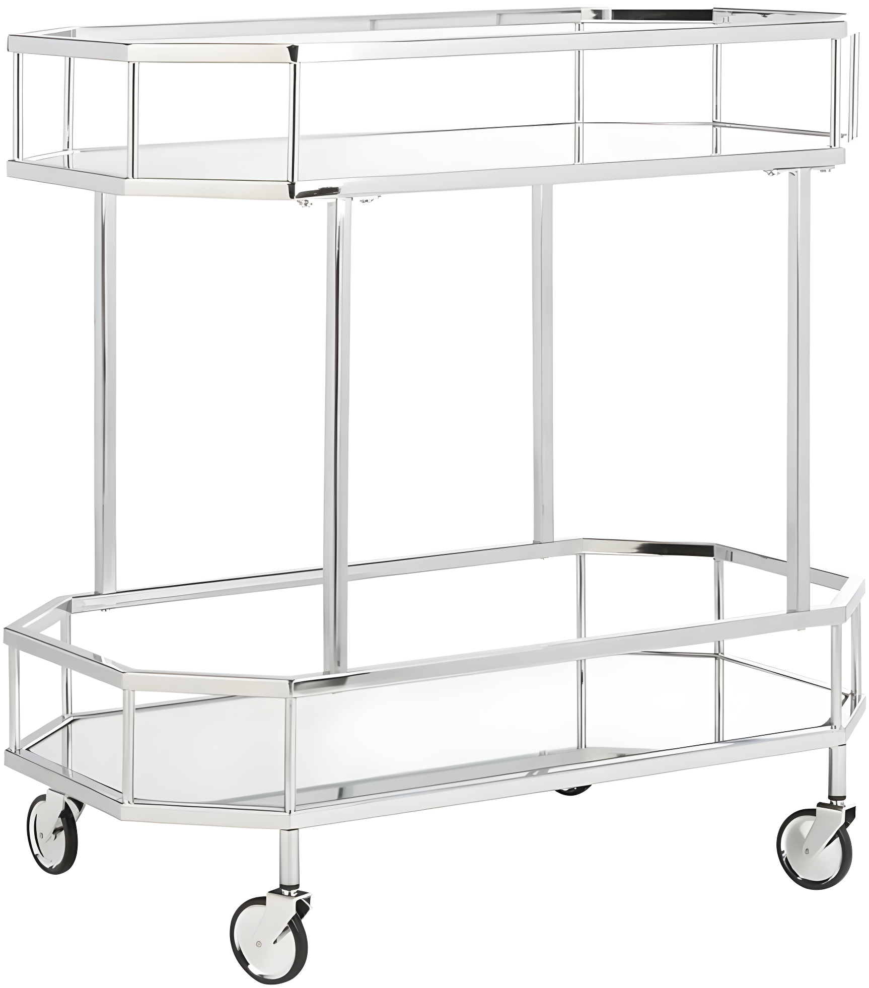 Silva 2 Tier Octagon Bar Cart - BCT8004B - Chrome/Mirror - Safavieh