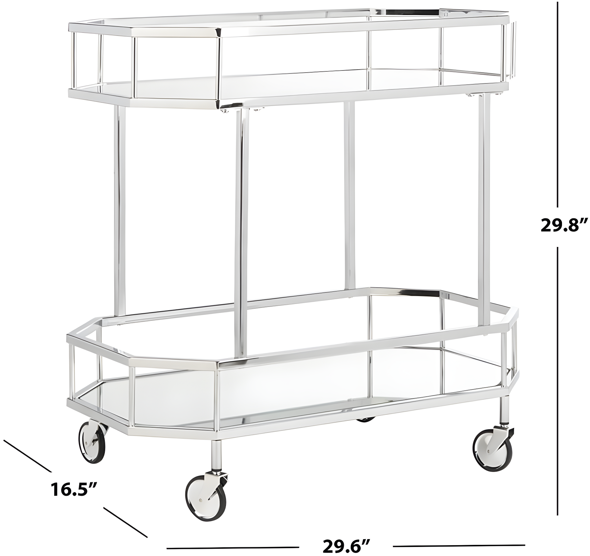 Silva 2 Tier Octagon Bar Cart - BCT8004B - Chrome/Mirror - Safavieh