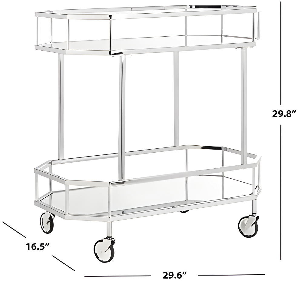 Silva 2 Tier Octagon Bar Cart - BCT8004B - Chrome/Mirror - Safavieh