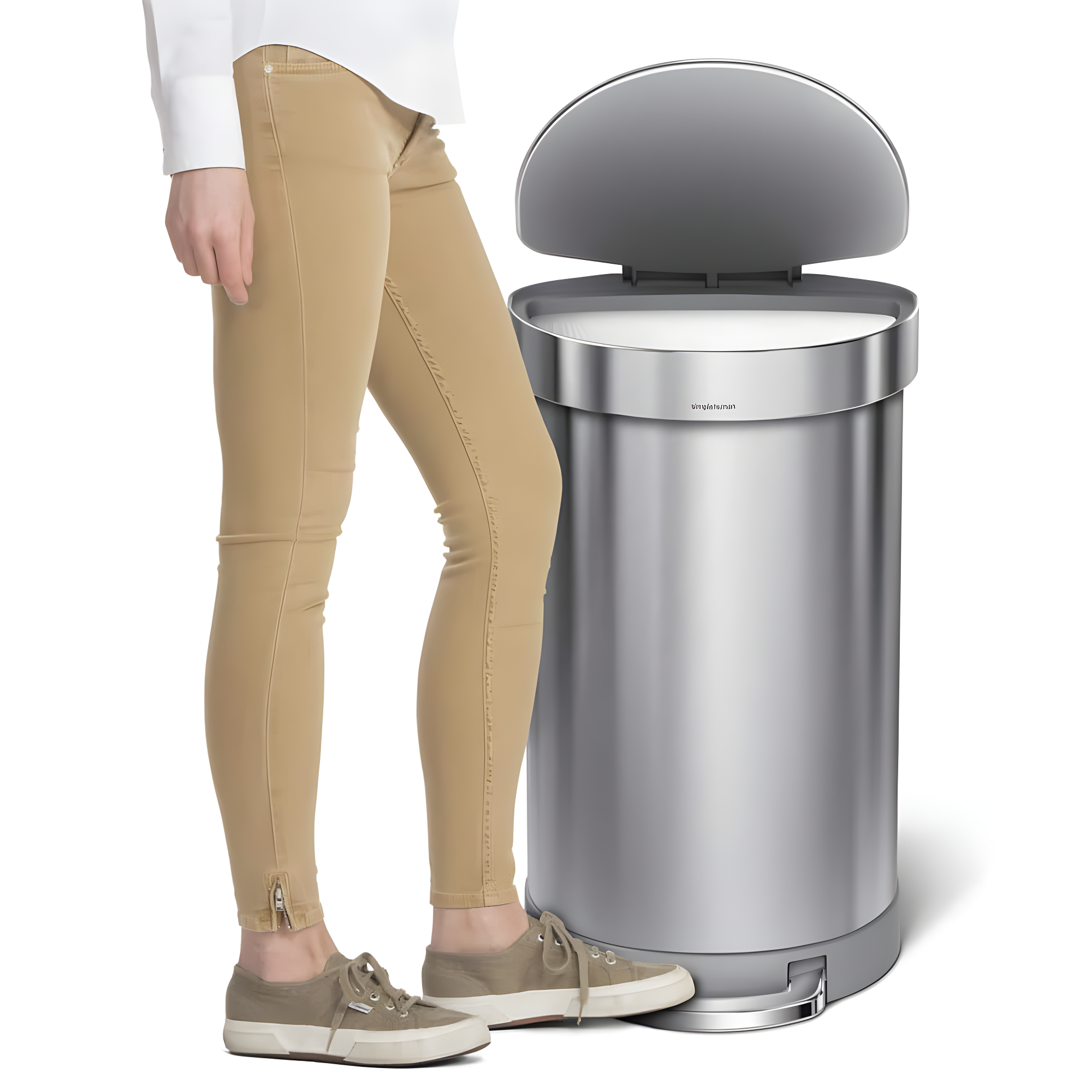 simplehuman Semi-Round Hands-Free Kitchen Step Trash Can with Soft-Close Lid