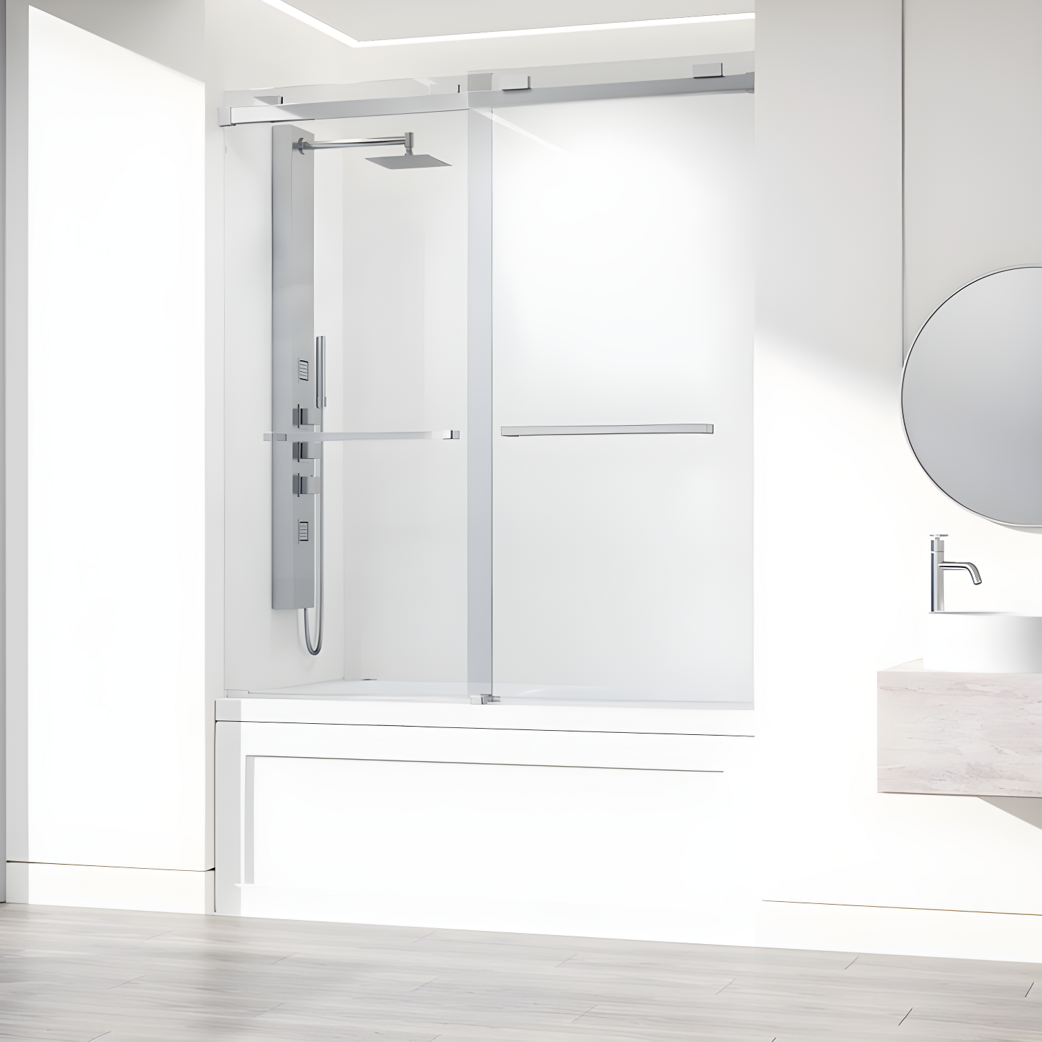 Houston 56-60" W x 66" H Double Sliding Frameless Tub Door with 3/8" Clear Glass