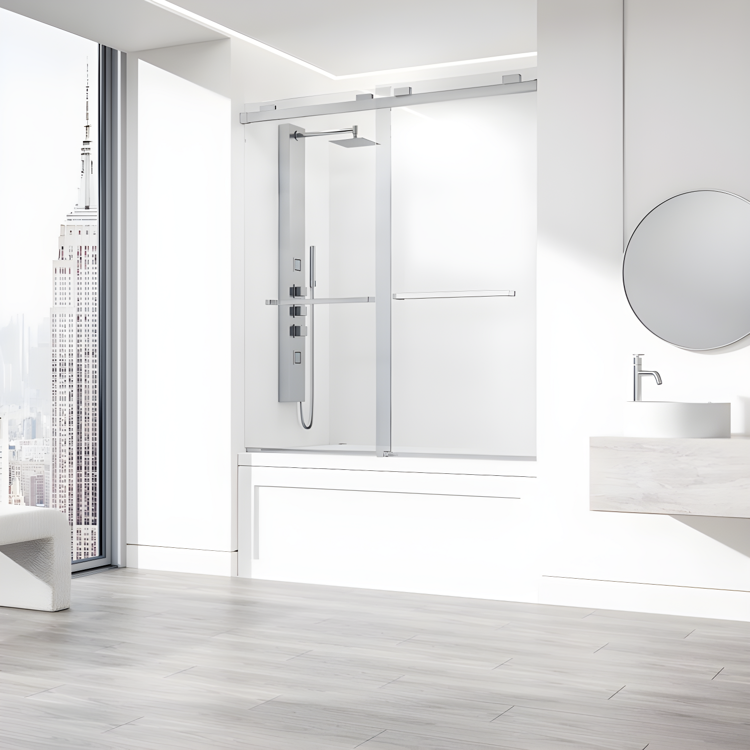 Houston 56-60" W x 66" H Double Sliding Frameless Tub Door with 3/8" Clear Glass