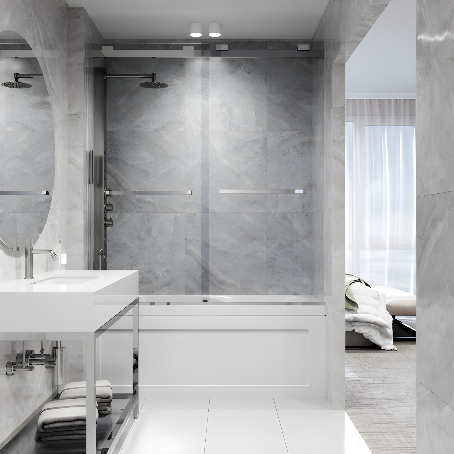 Houston 56-60" W x 66" H Double Sliding Frameless Tub Door with 3/8" Clear Glass
