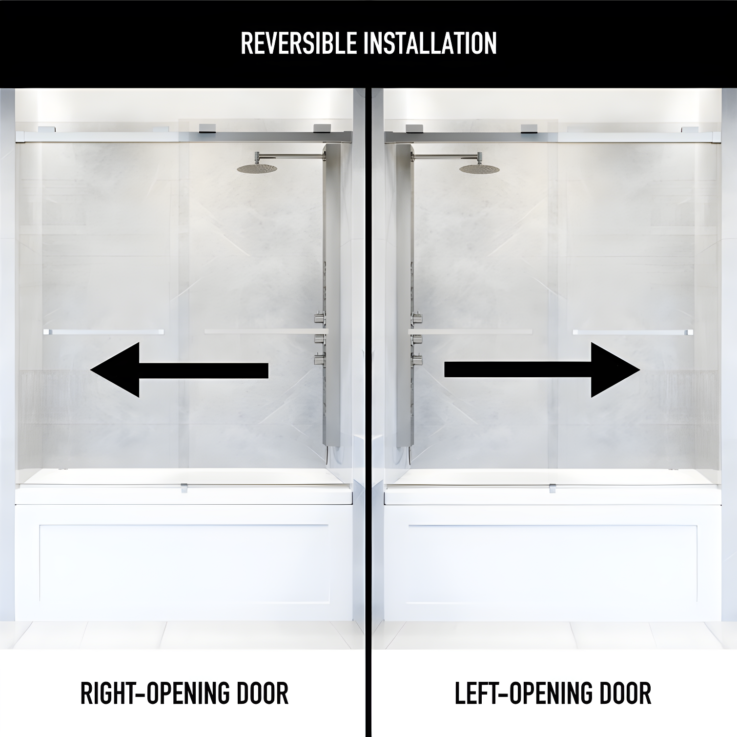 Houston 56-60" W x 66" H Double Sliding Frameless Tub Door with 3/8" Clear Glass