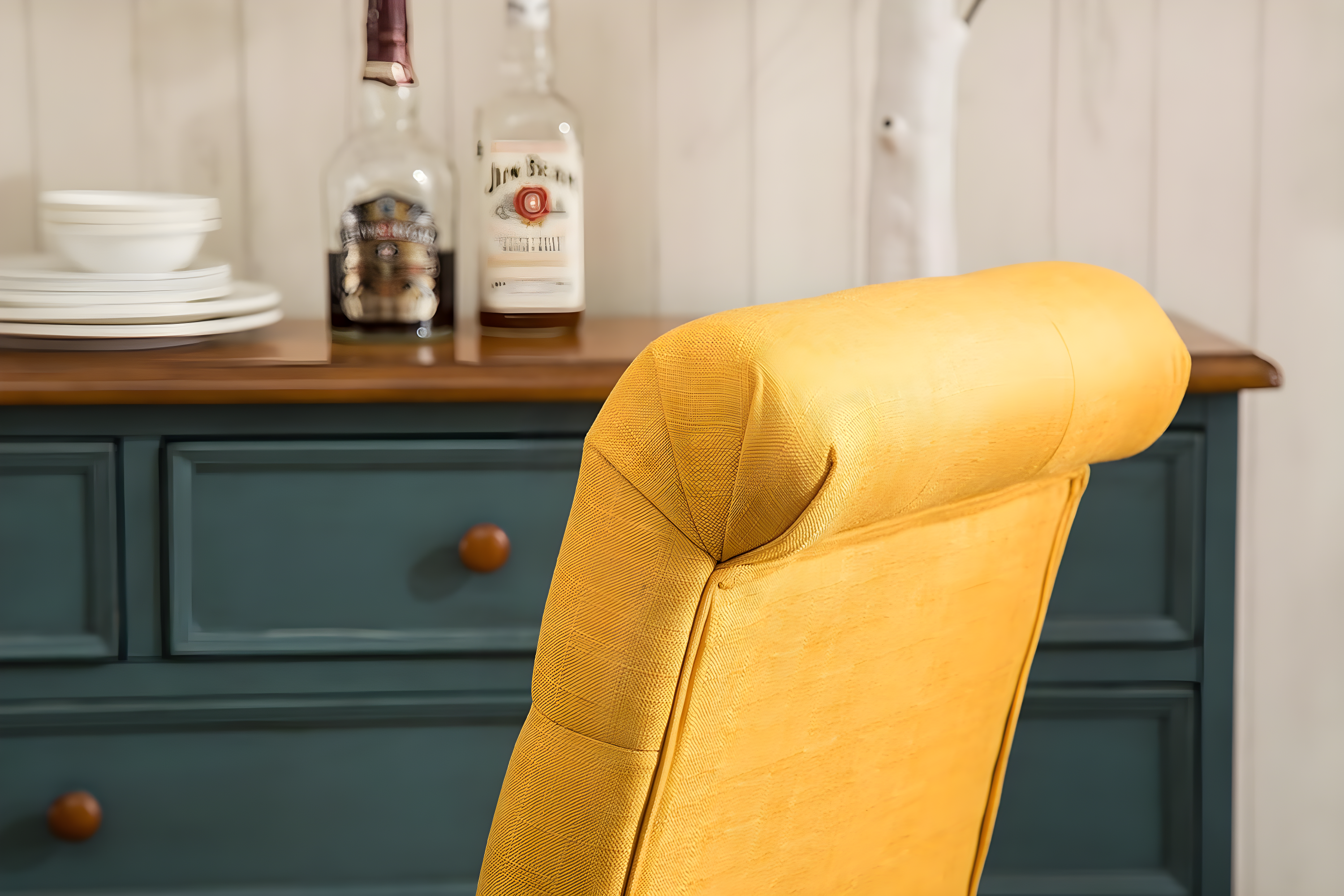 Roundhill Furniture Habit Solid Wood Tufted Parsons Dining Chair, Yellow, Set of 2