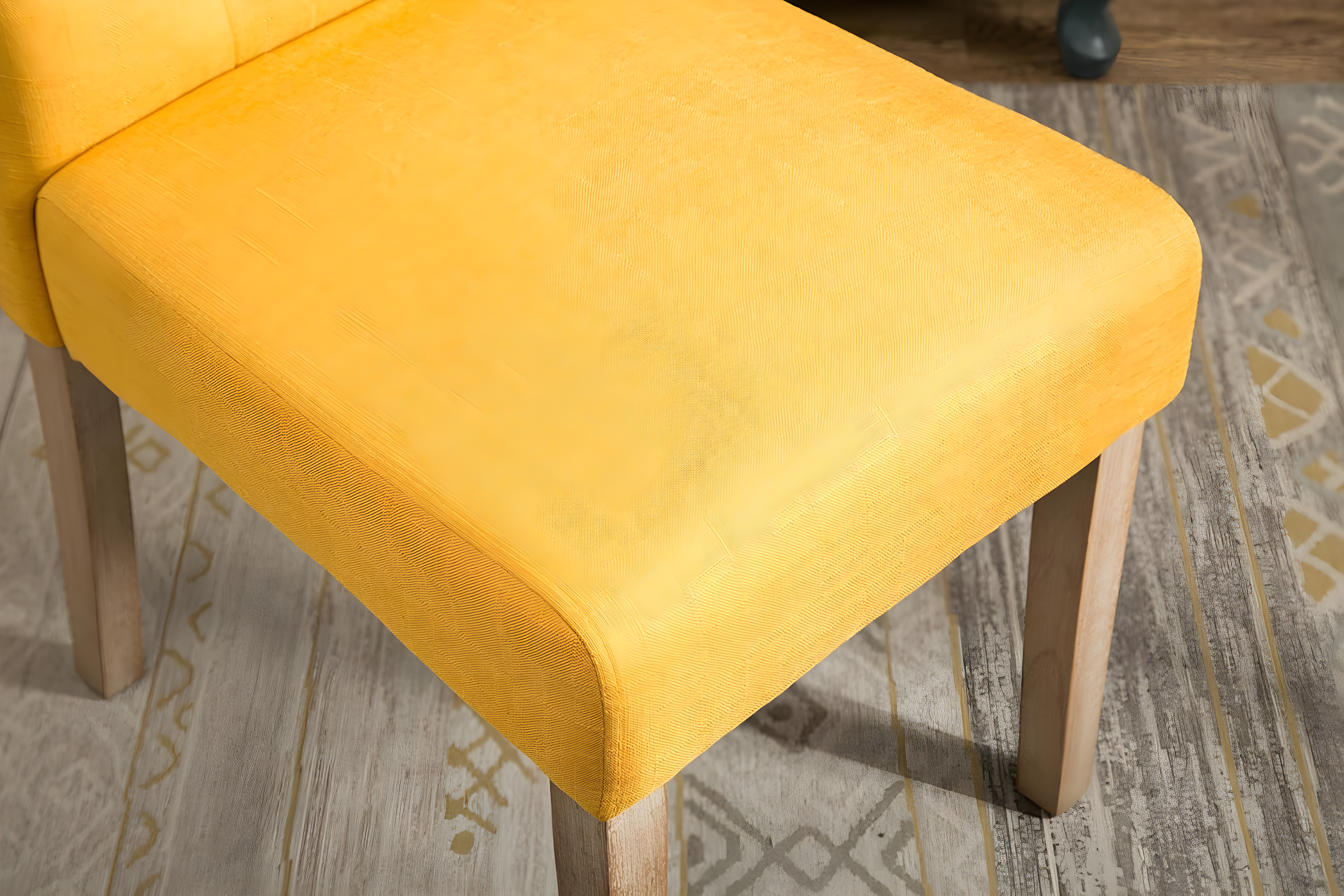 Roundhill Furniture Habit Solid Wood Tufted Parsons Dining Chair, Yellow, Set of 2
