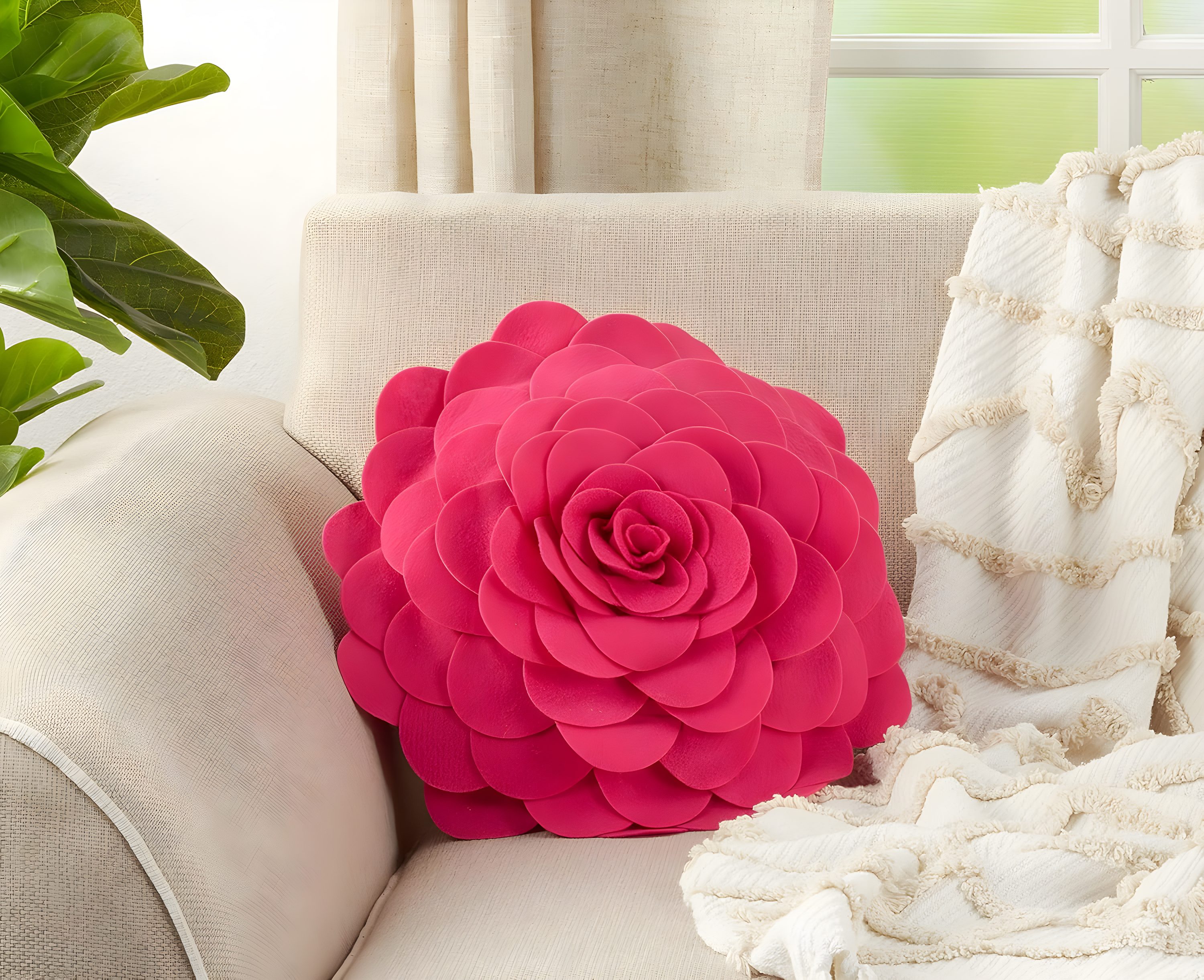 Saro Felt Collection Appliqued Felt Throw Pillow