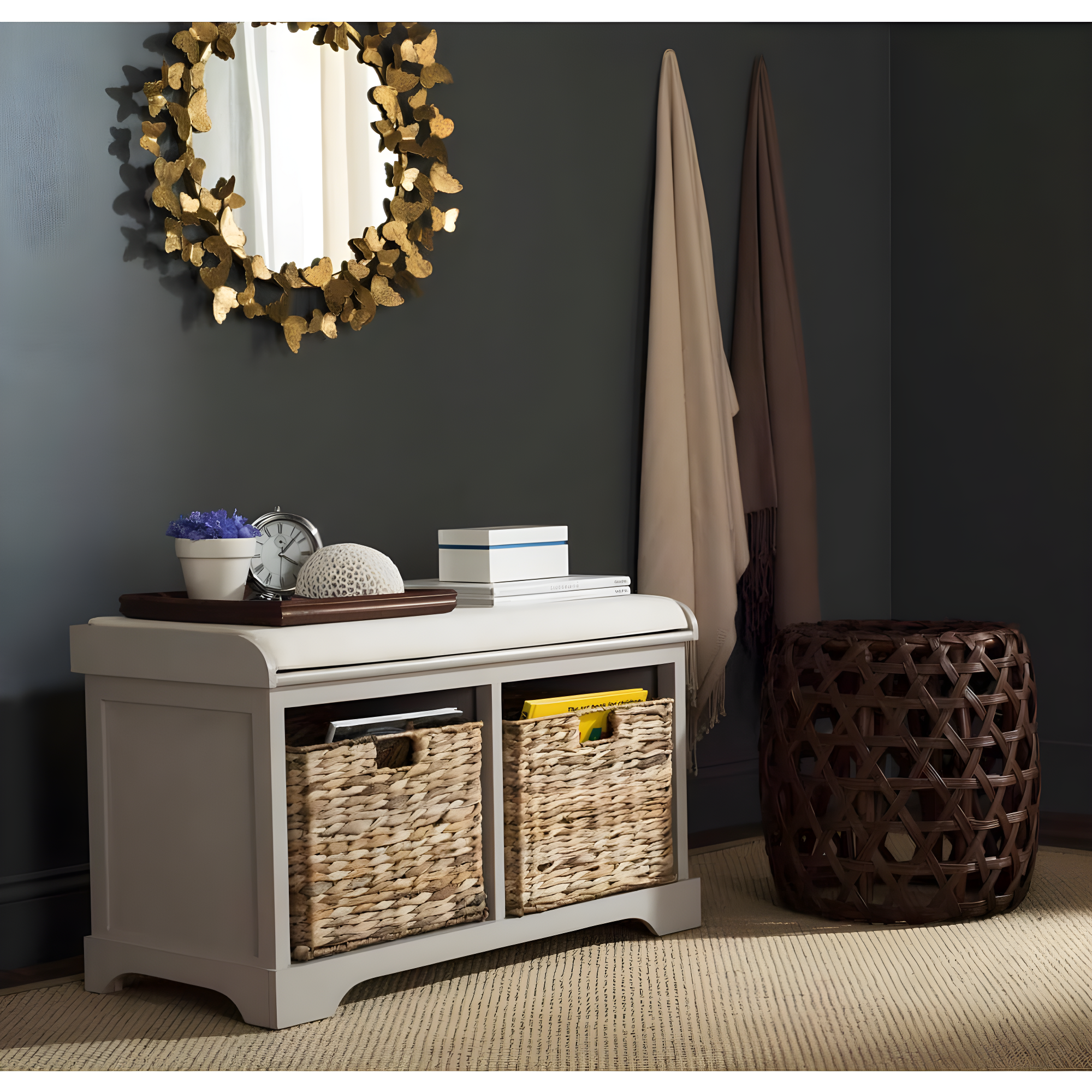 Freddy Wicker Storage Bench - AMH5736 - Vintage Grey - Safavieh