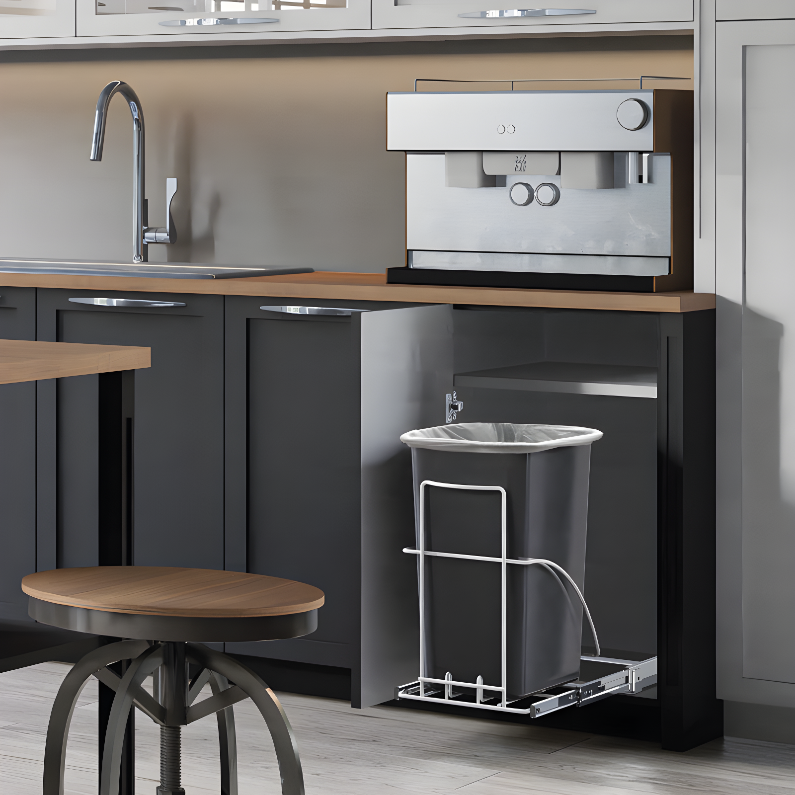 Home Zone Living 7.6 Gallon Under Cabinet Open Pull Out Trash Can, Adjustable Slide Out Waste Bin
