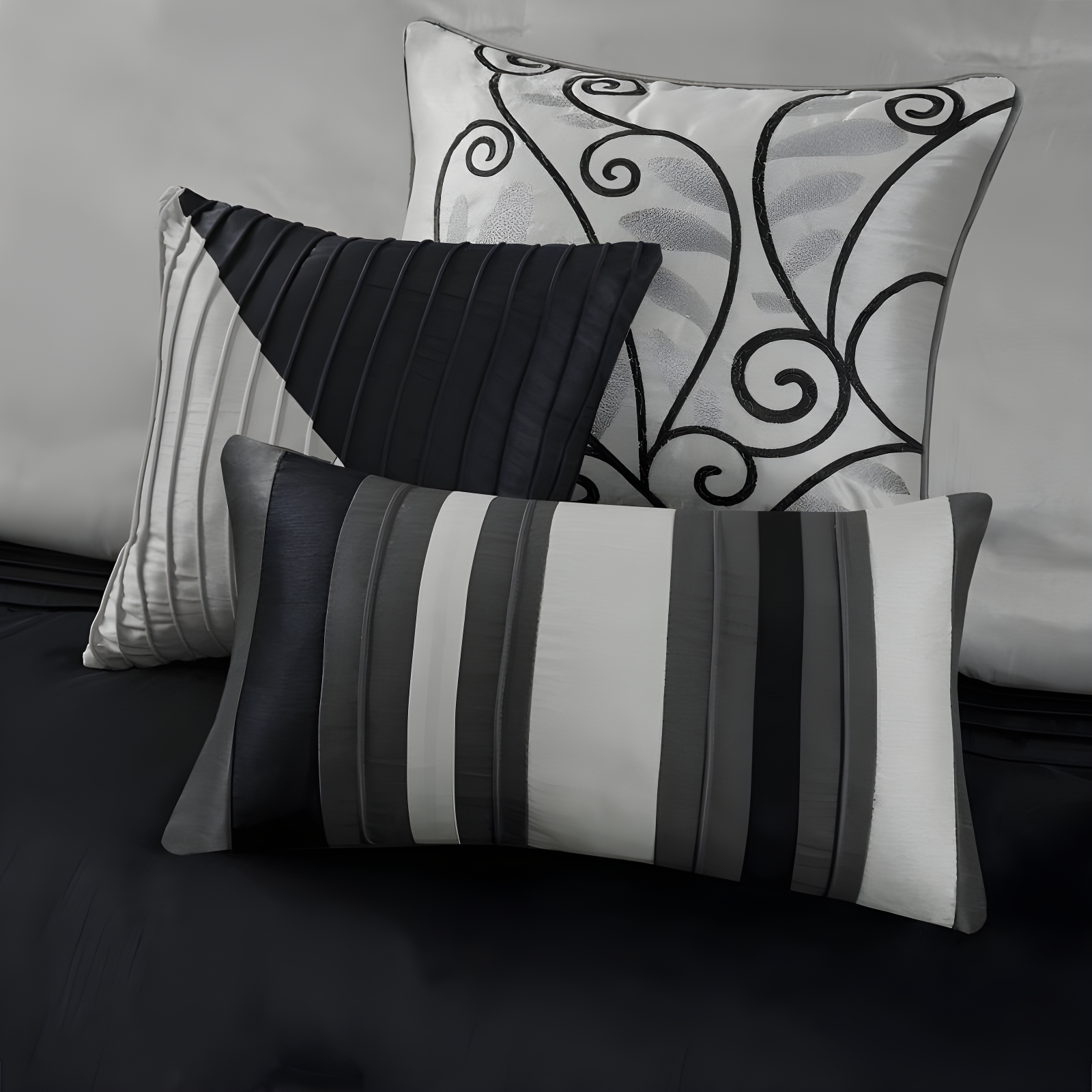 Madison Park Amherst 7 Piece Striped and Pleated Comforter Set