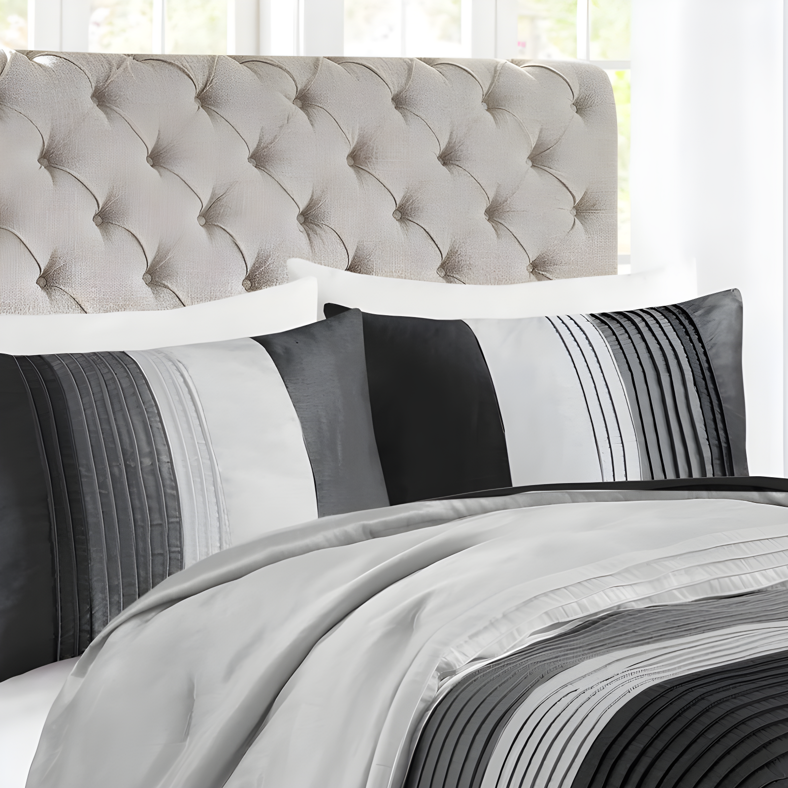 Madison Park Amherst 7 Piece Striped and Pleated Comforter Set