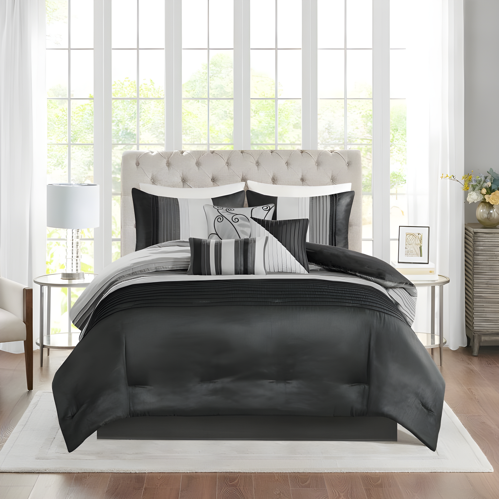 Madison Park Amherst 7 Piece Striped and Pleated Comforter Set