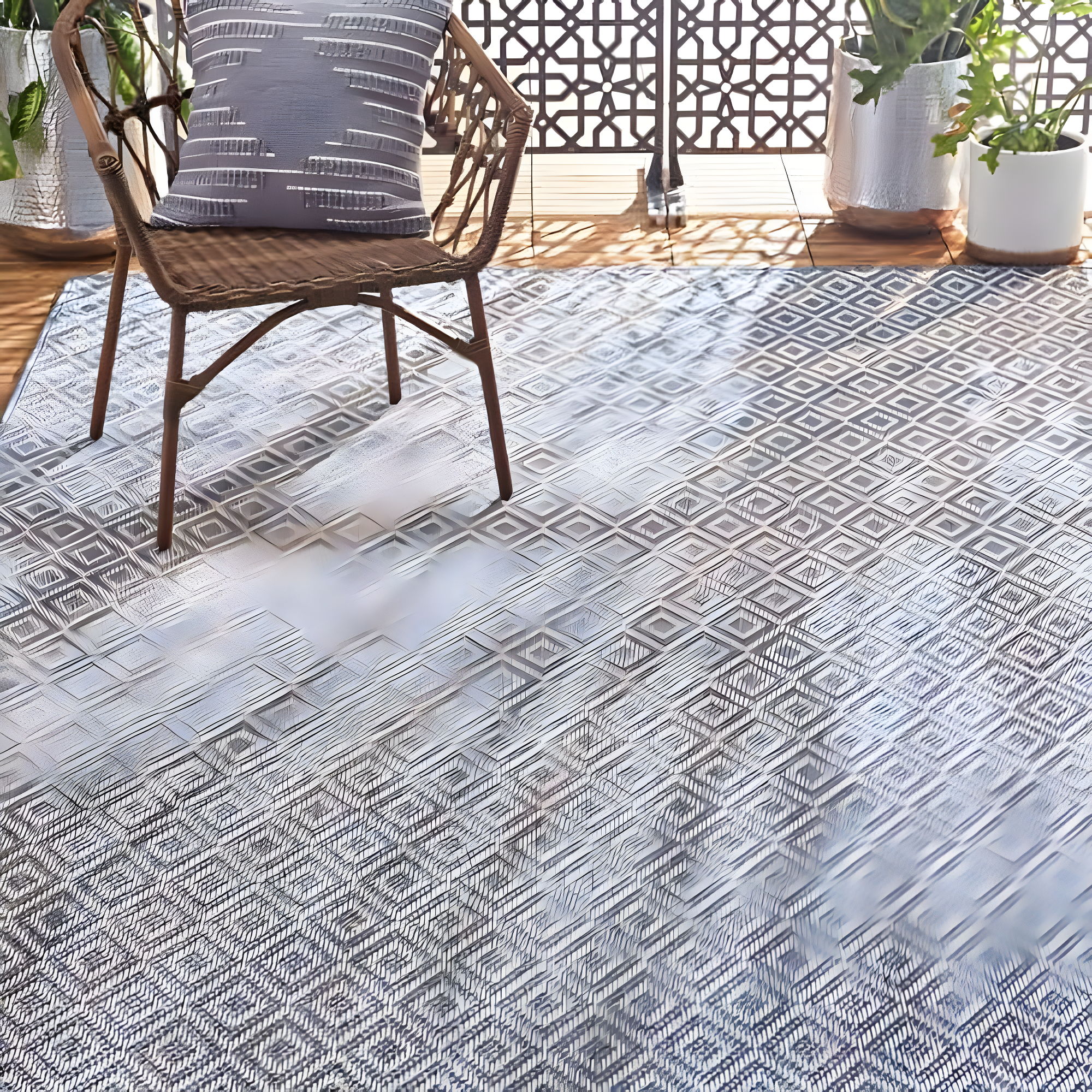 7'10" x 10'2" Tripoli Lydia Indoor/Outdoor Rug Denim/Cream - Home Dynamix: UV & Stain Resistant, Woven