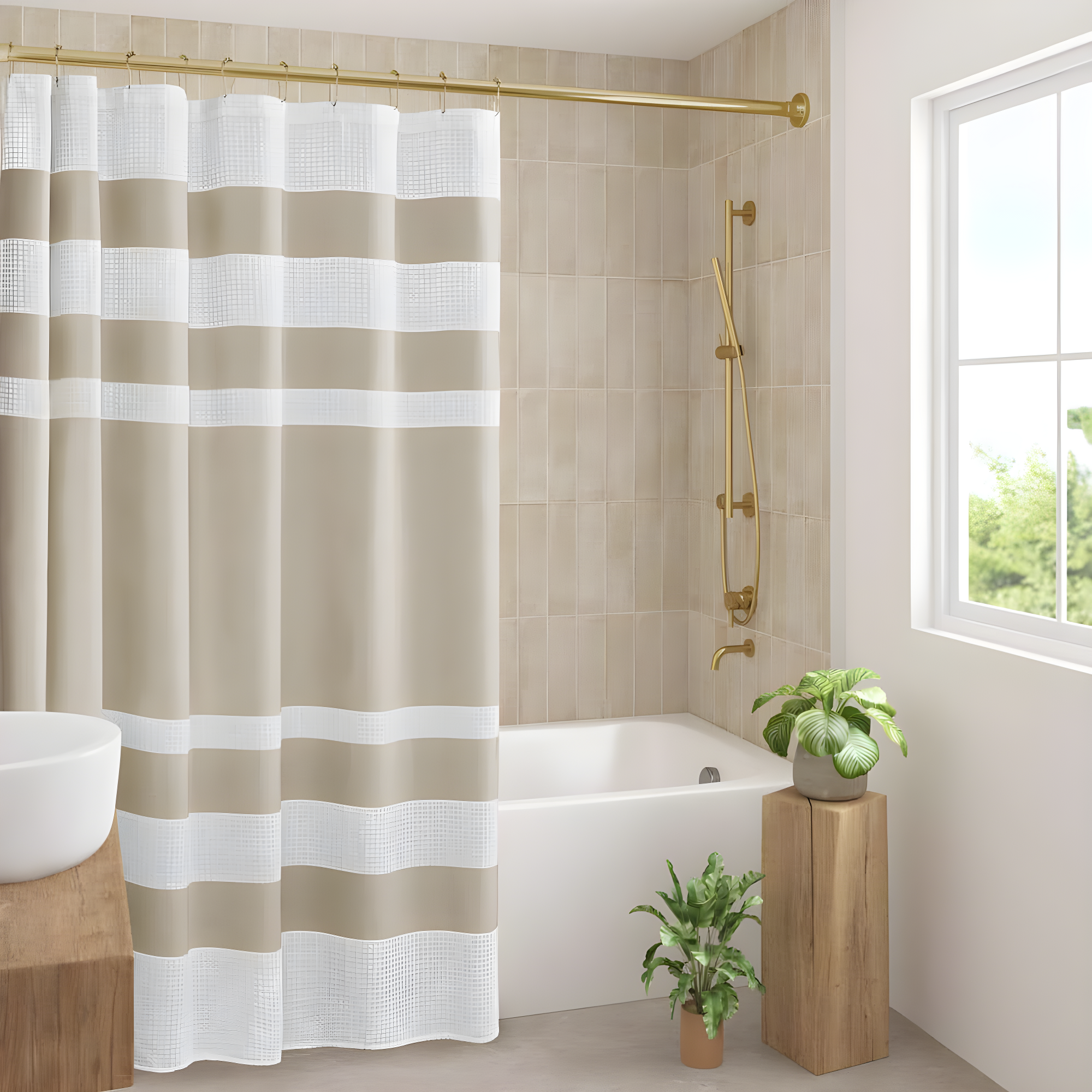 Spa Waffle Shower Curtain with 3M Treatment
