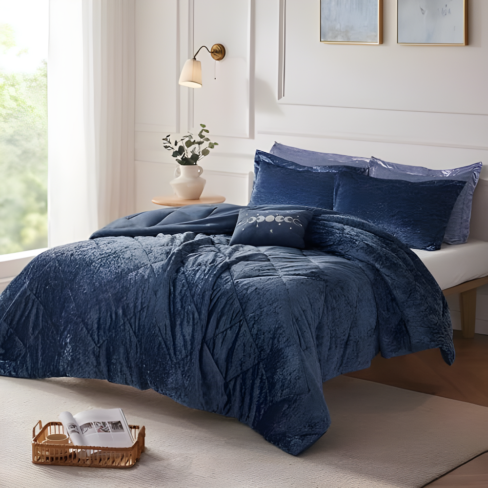 Felicia Crushed Velvet Comforter Set with Throw Pillow