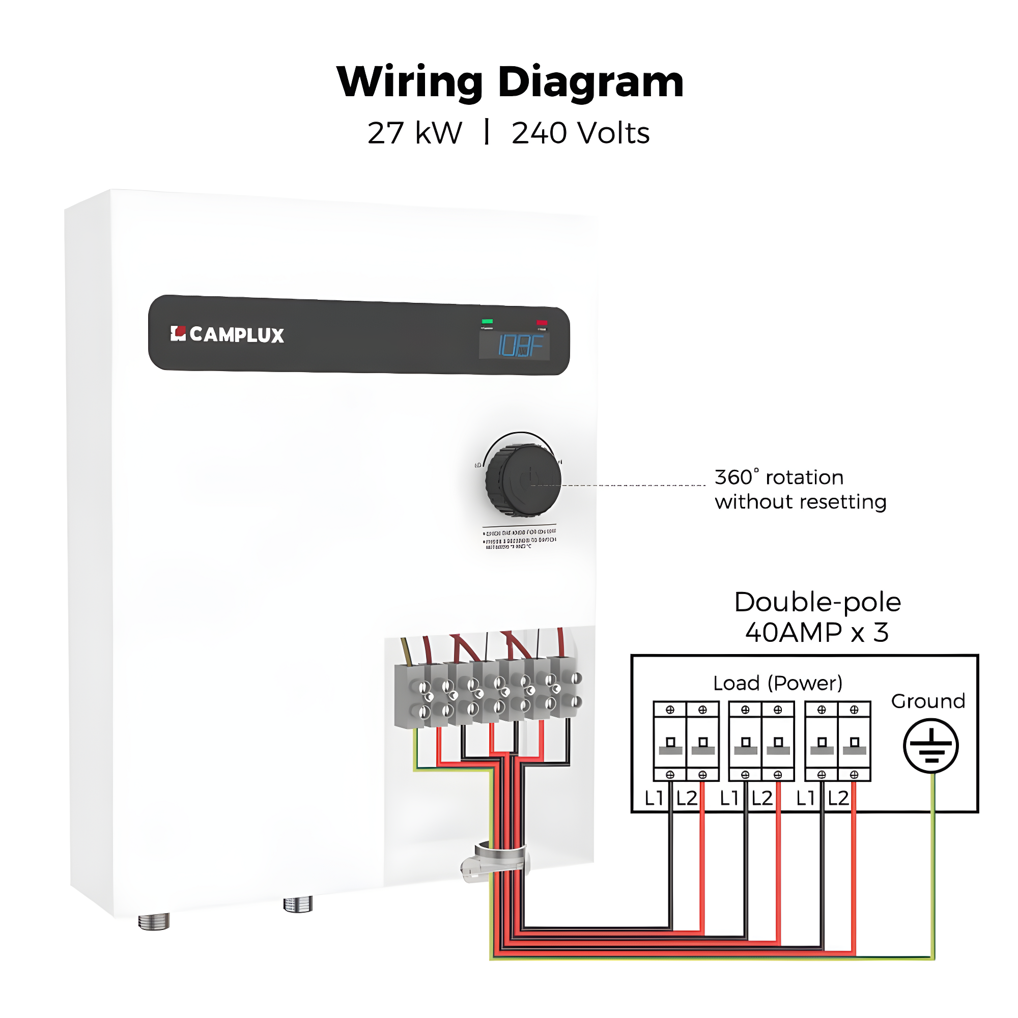 CAMPLUX 27KW 240V Electric Tankless Water Heater , Instant Hot Water Heater