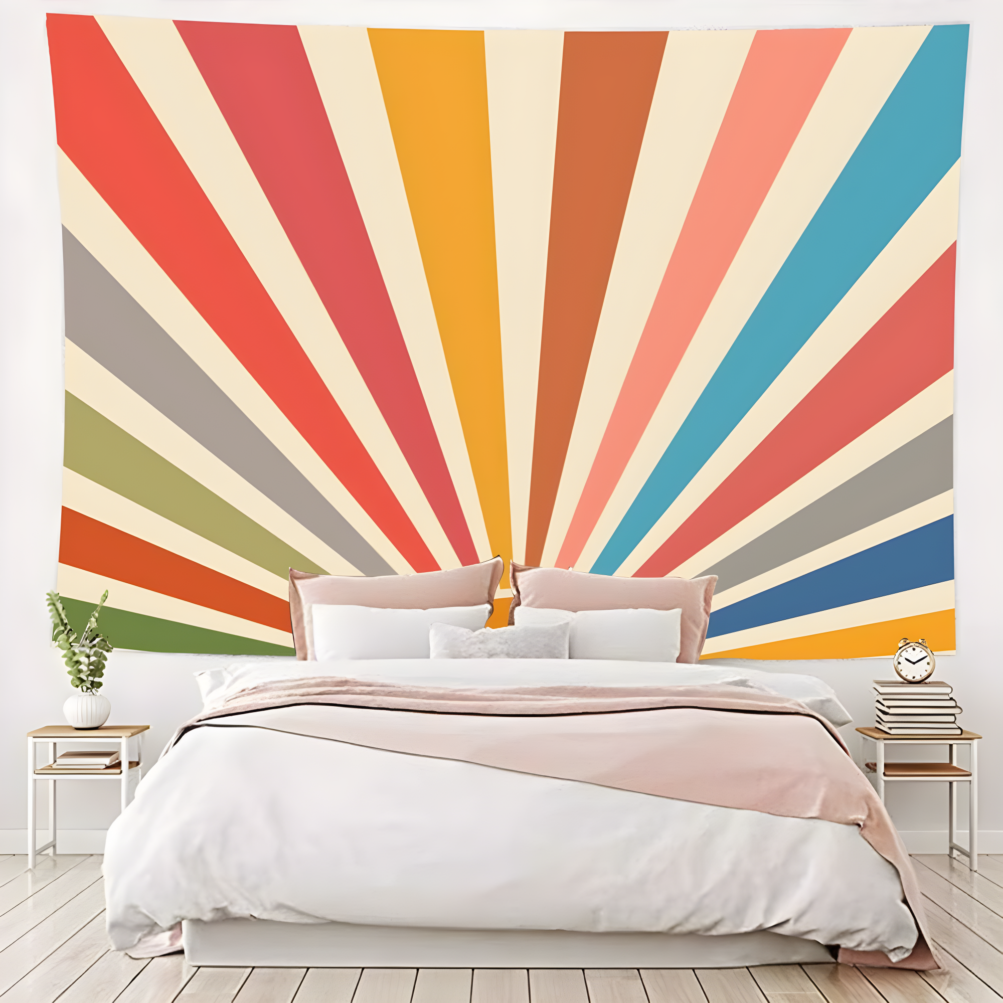 Vintage Sun Tapestry Bohemia Wall Hanging Retro 70s Rainbow Sunrise Sunset Geometric Grunge Abstract Art Print Hippie Decor for Dorm Nursery Bedroom