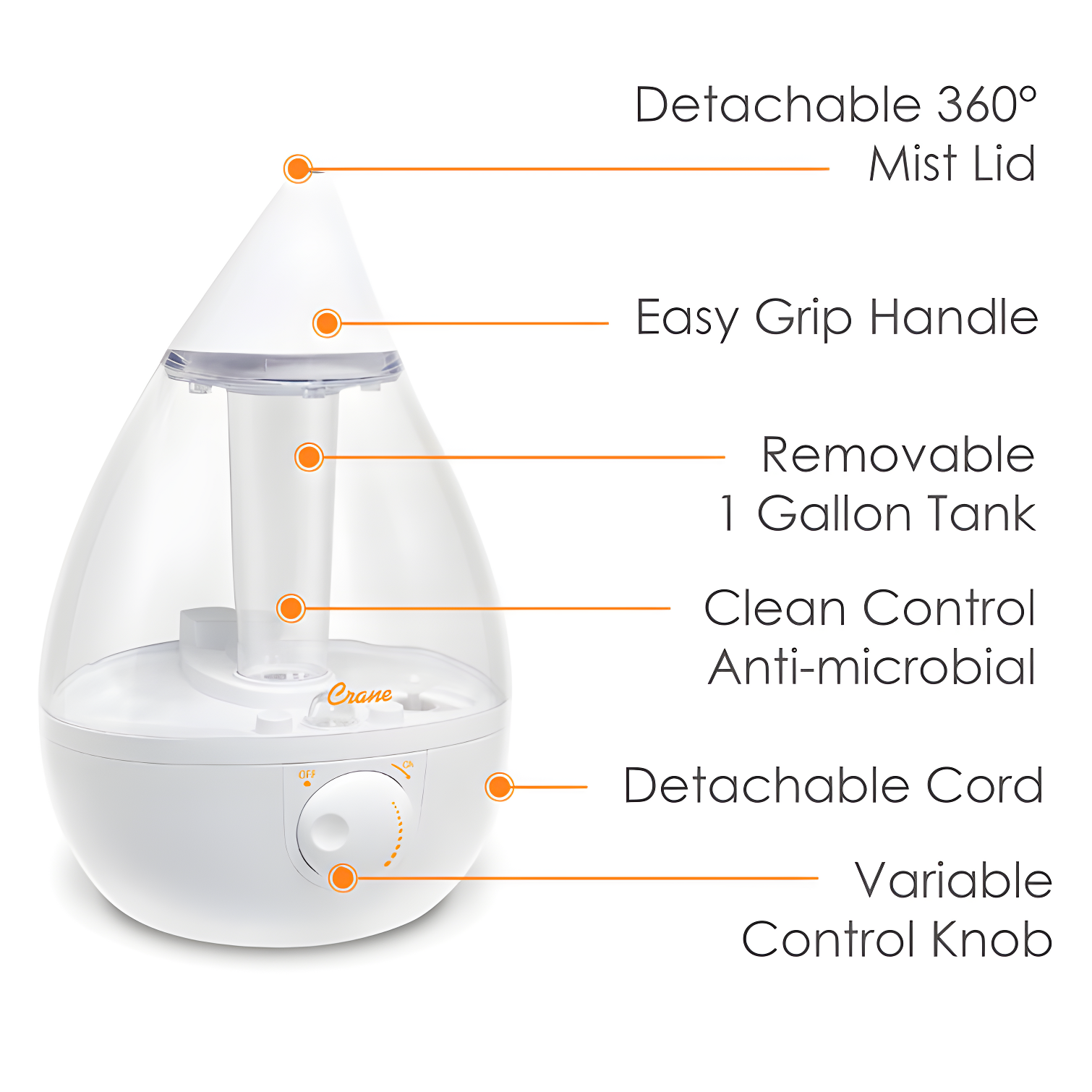 Crane USA Drop Cool-Mist Humidifier, 1 Gal.