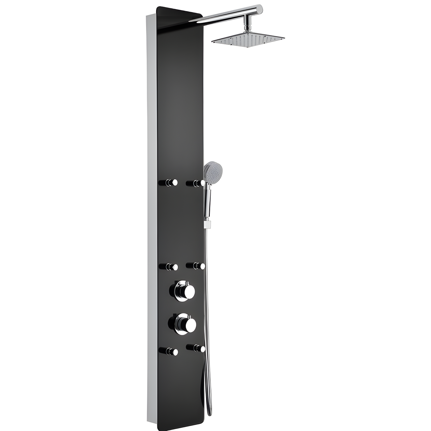 Greenspring 6-Jet Rainfall Shower Panel System With Spa Jets Rainfall Waterfall Shower Head And Shower Wand Marble Finish In Black GSP42D