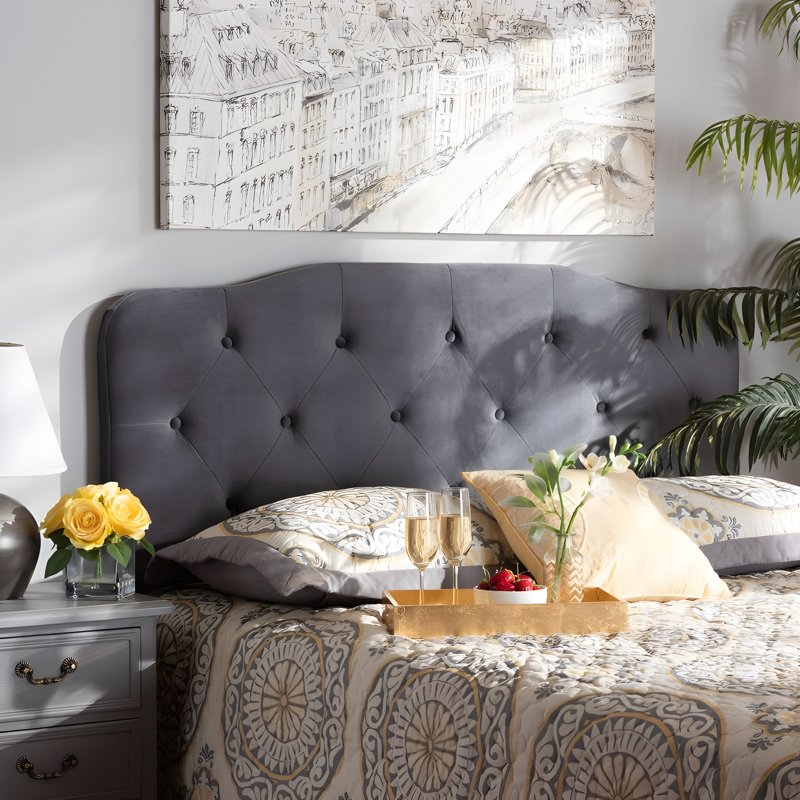 Corrigan Studio® Turek Velvet Upholstered Panel Headboard