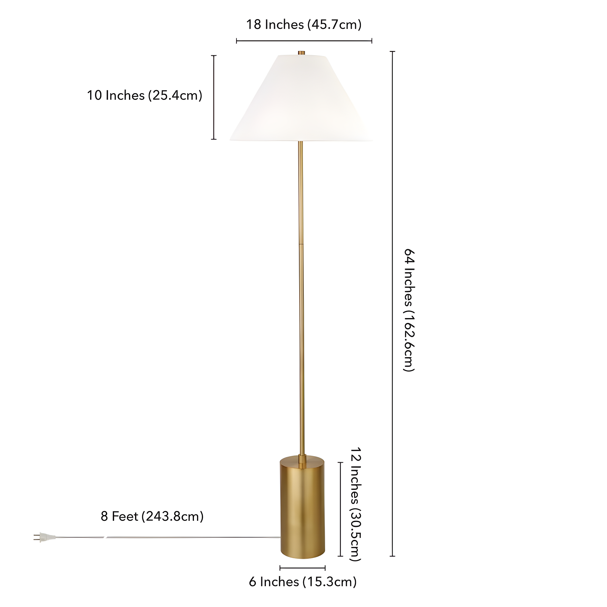 Evelyn&Zoe Somerset 64" Tall Floor Lamp with Empire Fabric Shade, Brass/White