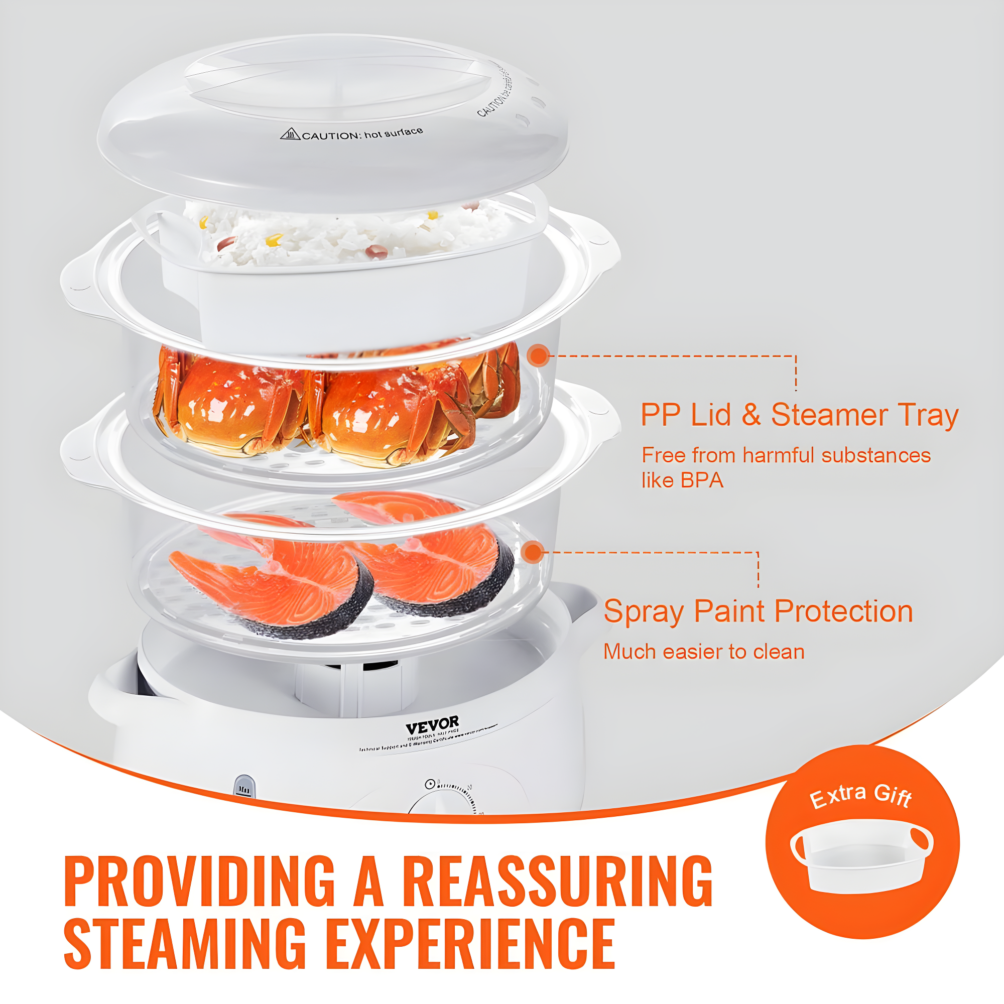 VEVOR VEVOR 7.4Qt Electric Food Steamer 2-Tier Vegetable Steamer & 60 Min Timer 800W