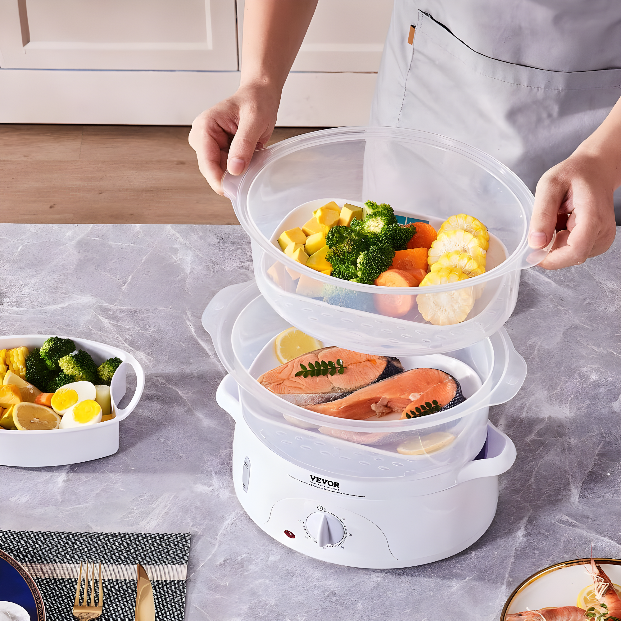 VEVOR VEVOR 7.4Qt Electric Food Steamer 2-Tier Vegetable Steamer & 60 Min Timer 800W