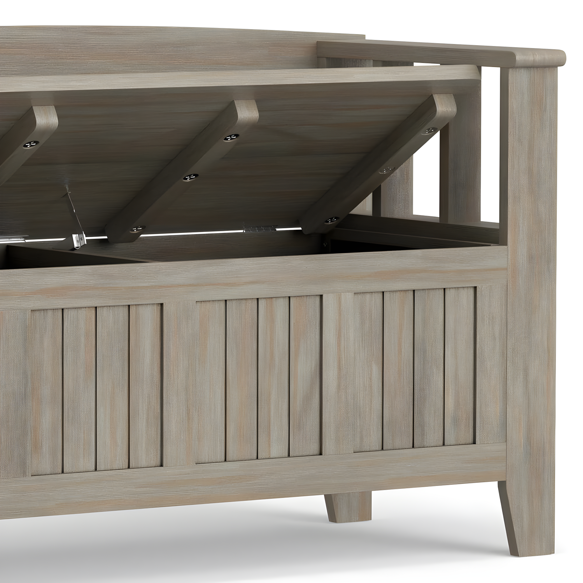 Simpli Home Acadian Solid Wood Entryway Storage Bench with Lift-Top Lid and Dual Compartments