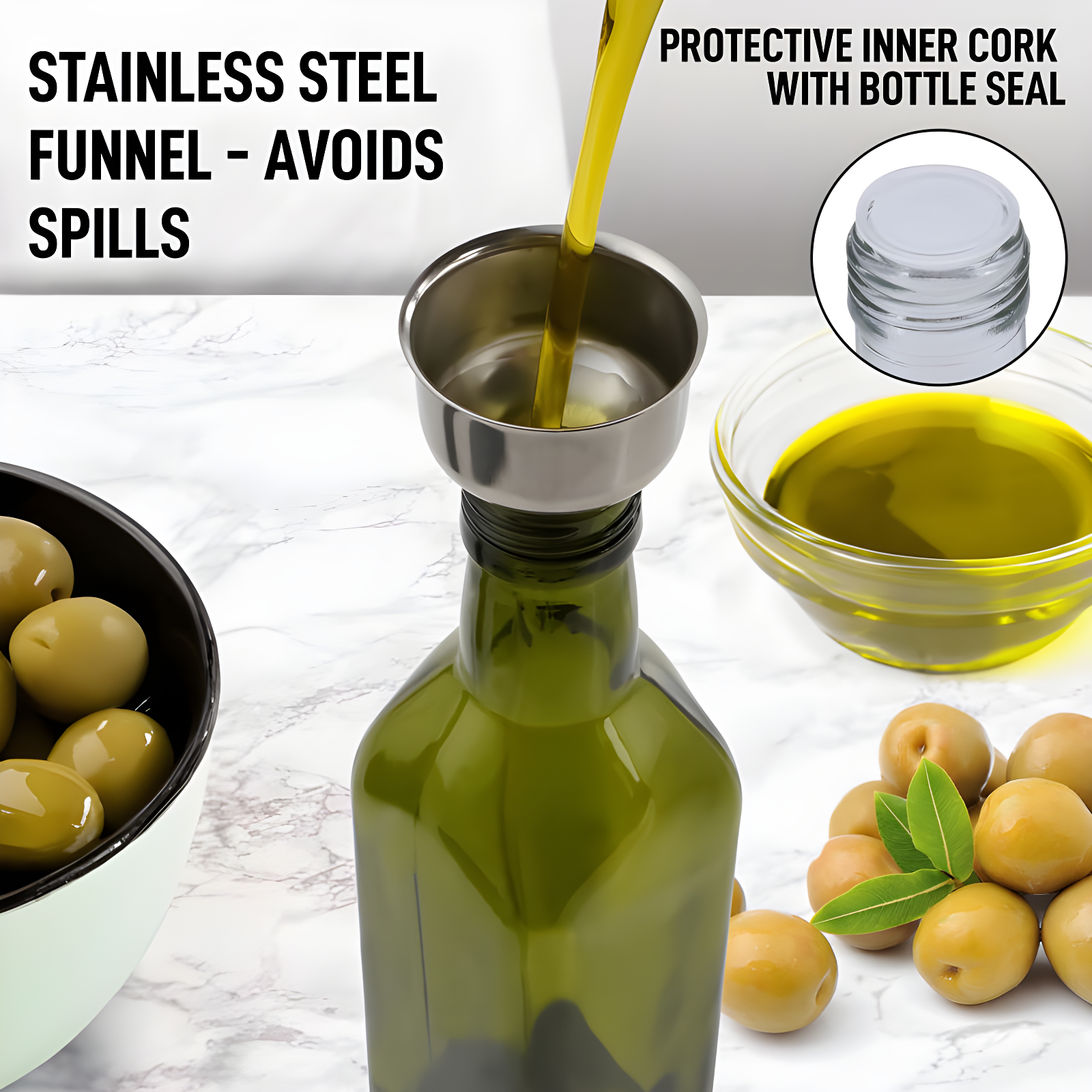Zulay Kitchen Olive Oil Bottle Dispenser with Pour Spout Funnel and Cork 8 pc Set 17 oz