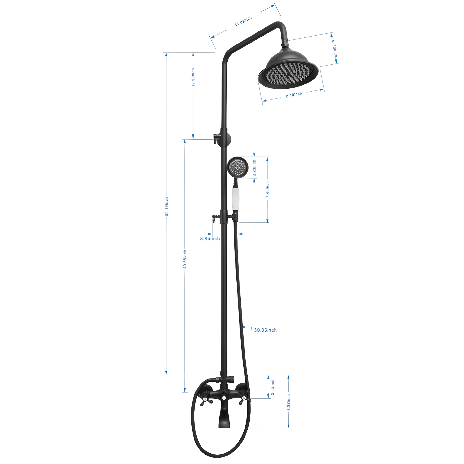 FUNDUXA Stainless Steel Wall Mounted Outdoor Shower with Detachable Shower Head