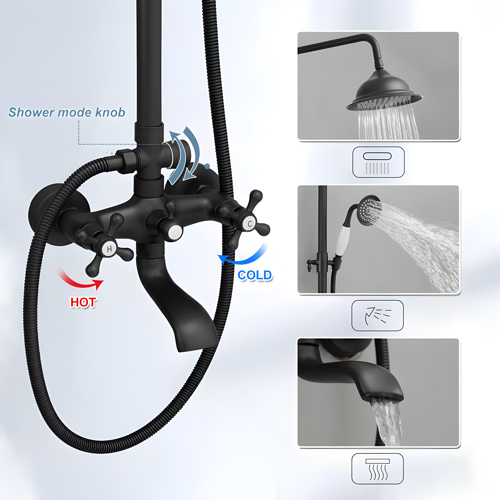 FUNDUXA Stainless Steel Wall Mounted Outdoor Shower with Detachable Shower Head