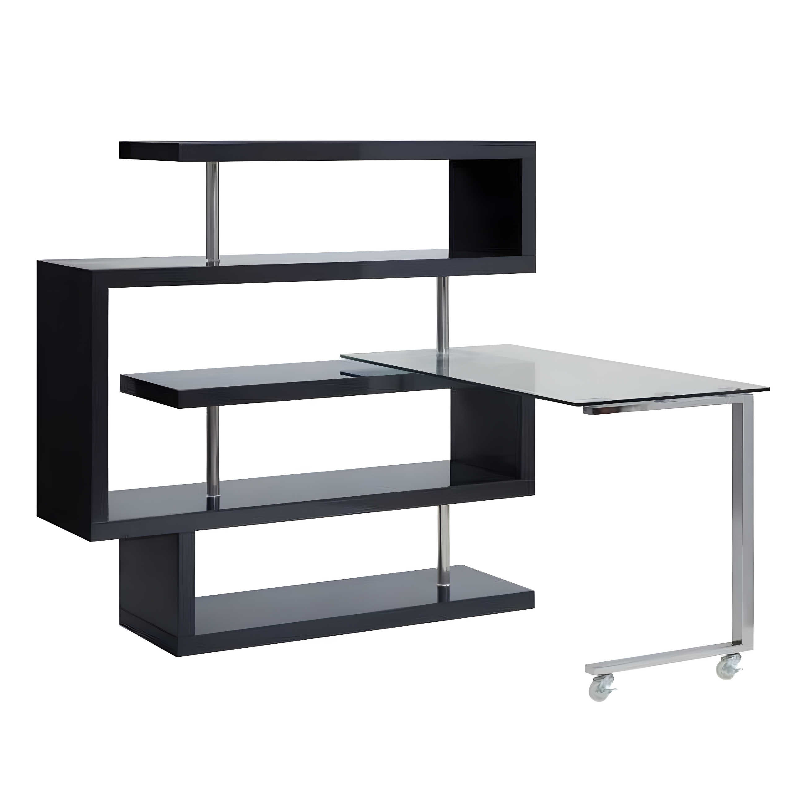 Acme Furniture Buck II Clear Glass Desk Chrome/Black High Gloss Finish