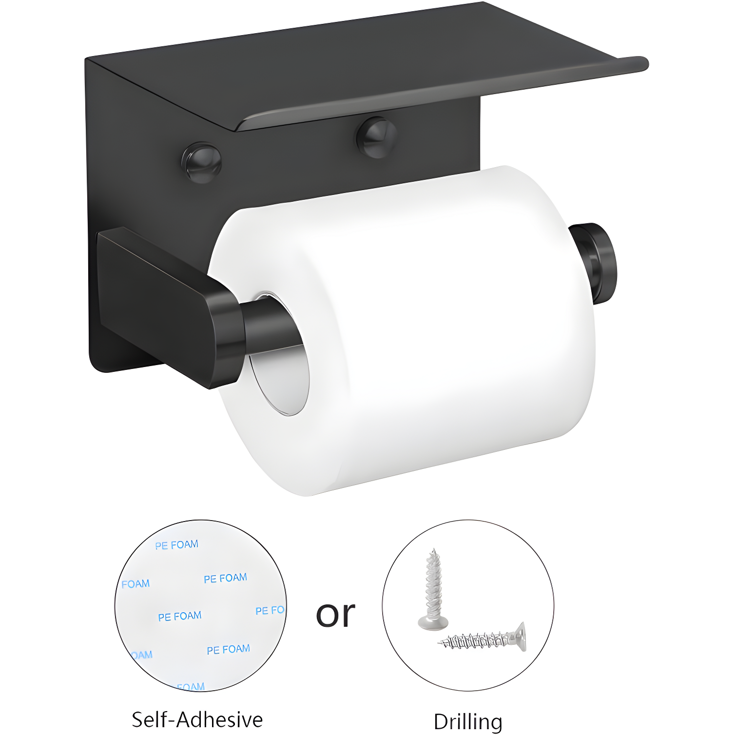 Stainless Steel Wall Mounted Toilet Paper Holder With Shelf - Durable & Convenient