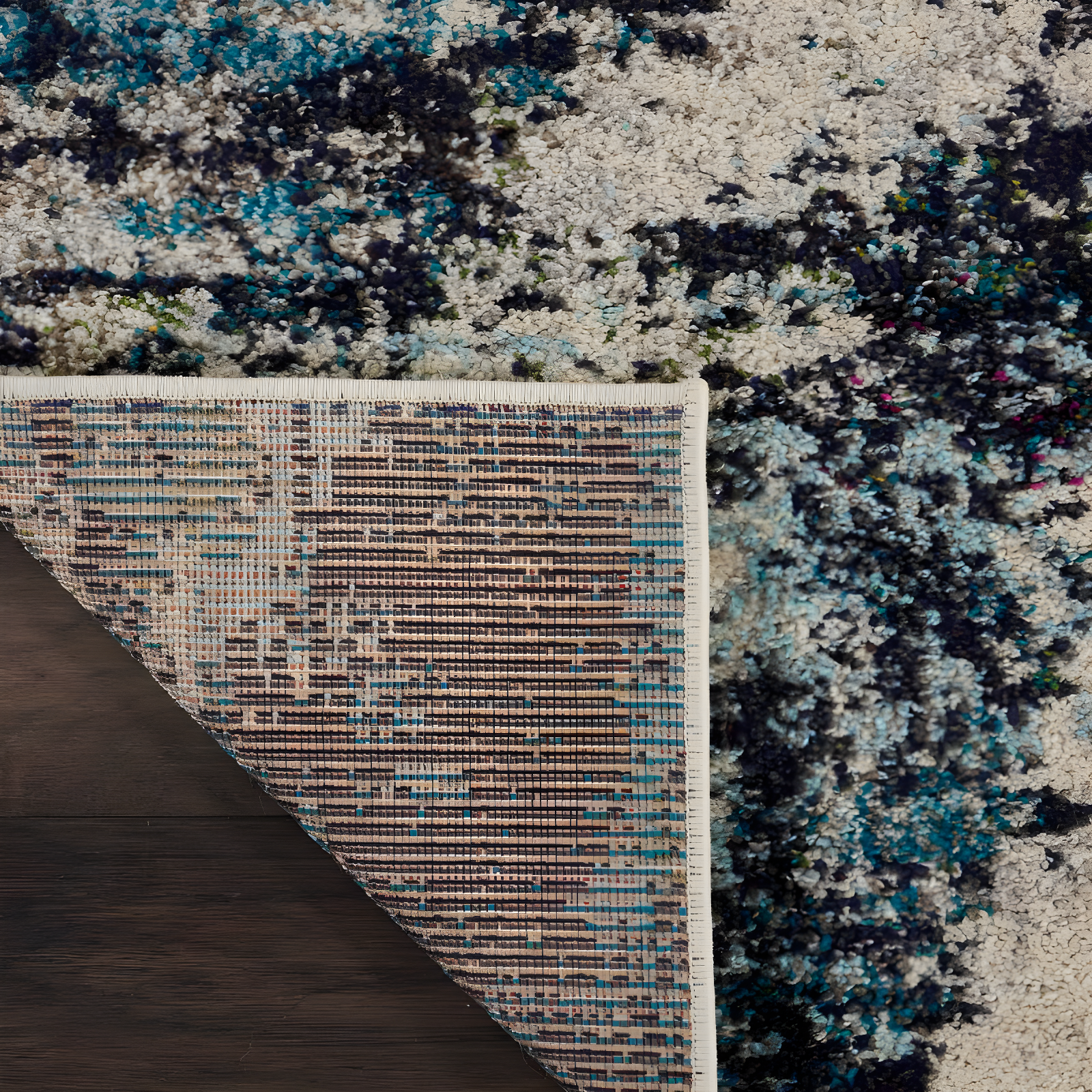 Celestial CES02 Area Rug Colorful Contemporary Abstract By Nourison Ivory Teal Blue 7' x 10'