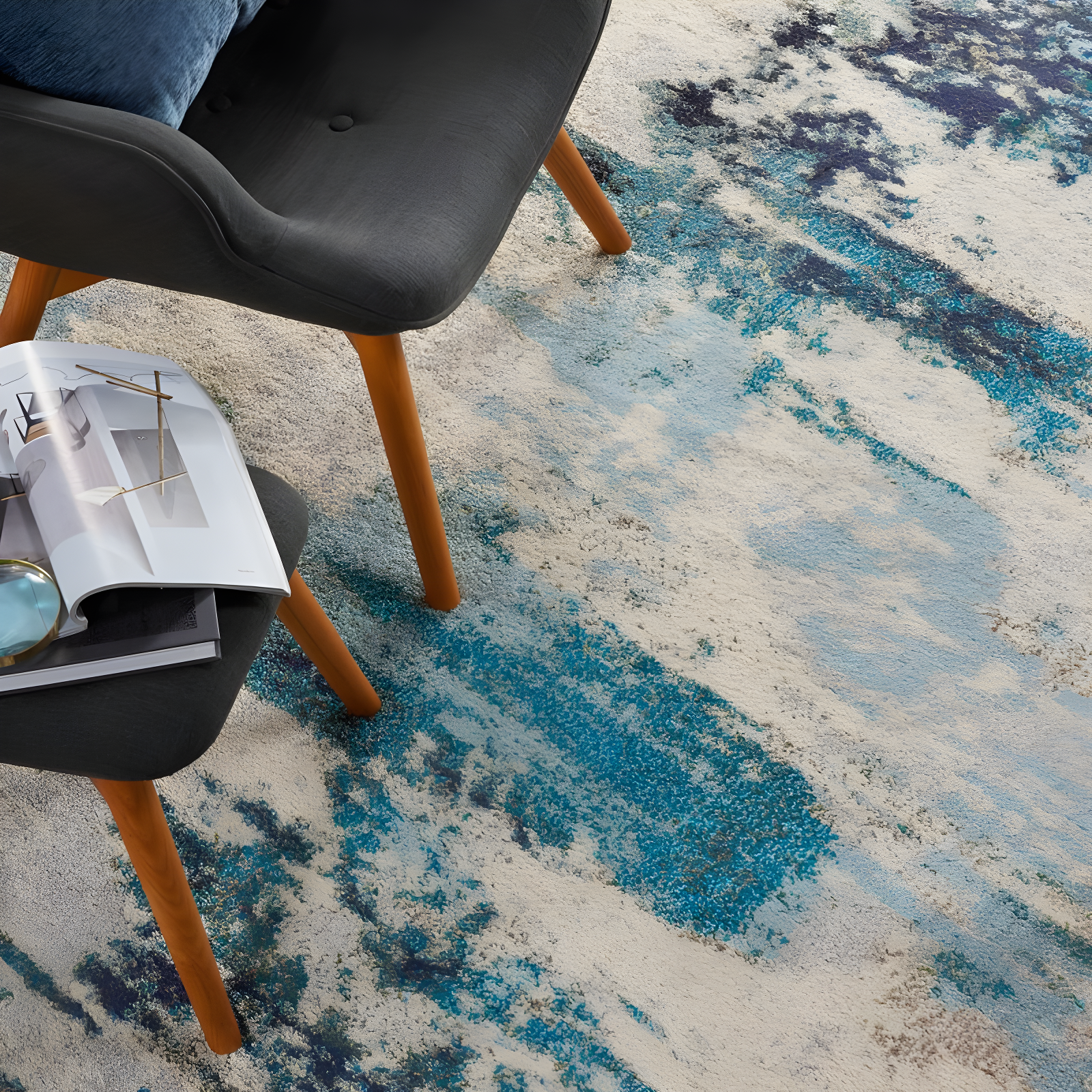 Celestial CES02 Area Rug Colorful Contemporary Abstract By Nourison Ivory Teal Blue 7' x 10'
