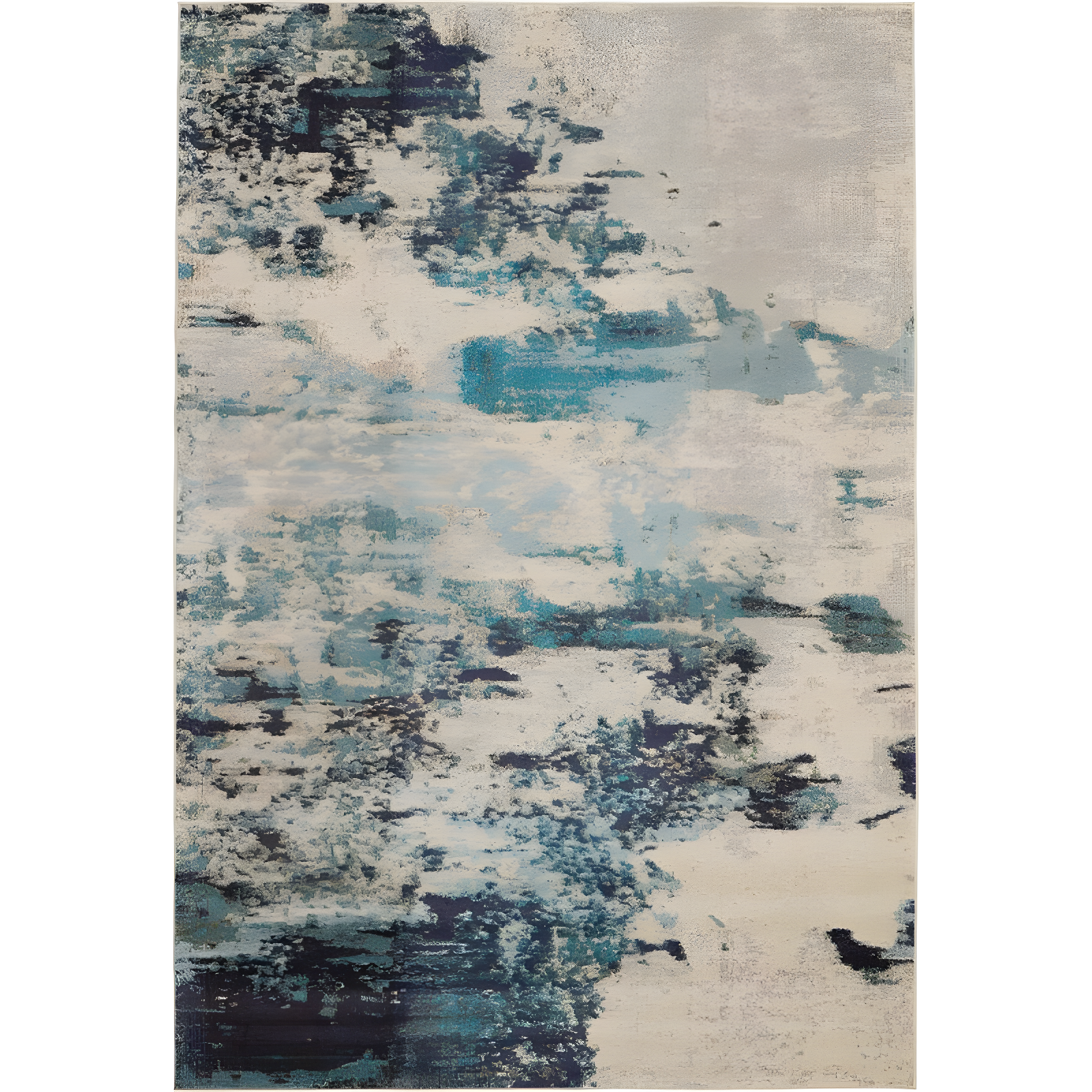 Celestial CES02 Area Rug Colorful Contemporary Abstract By Nourison Ivory Teal Blue 7' x 10'