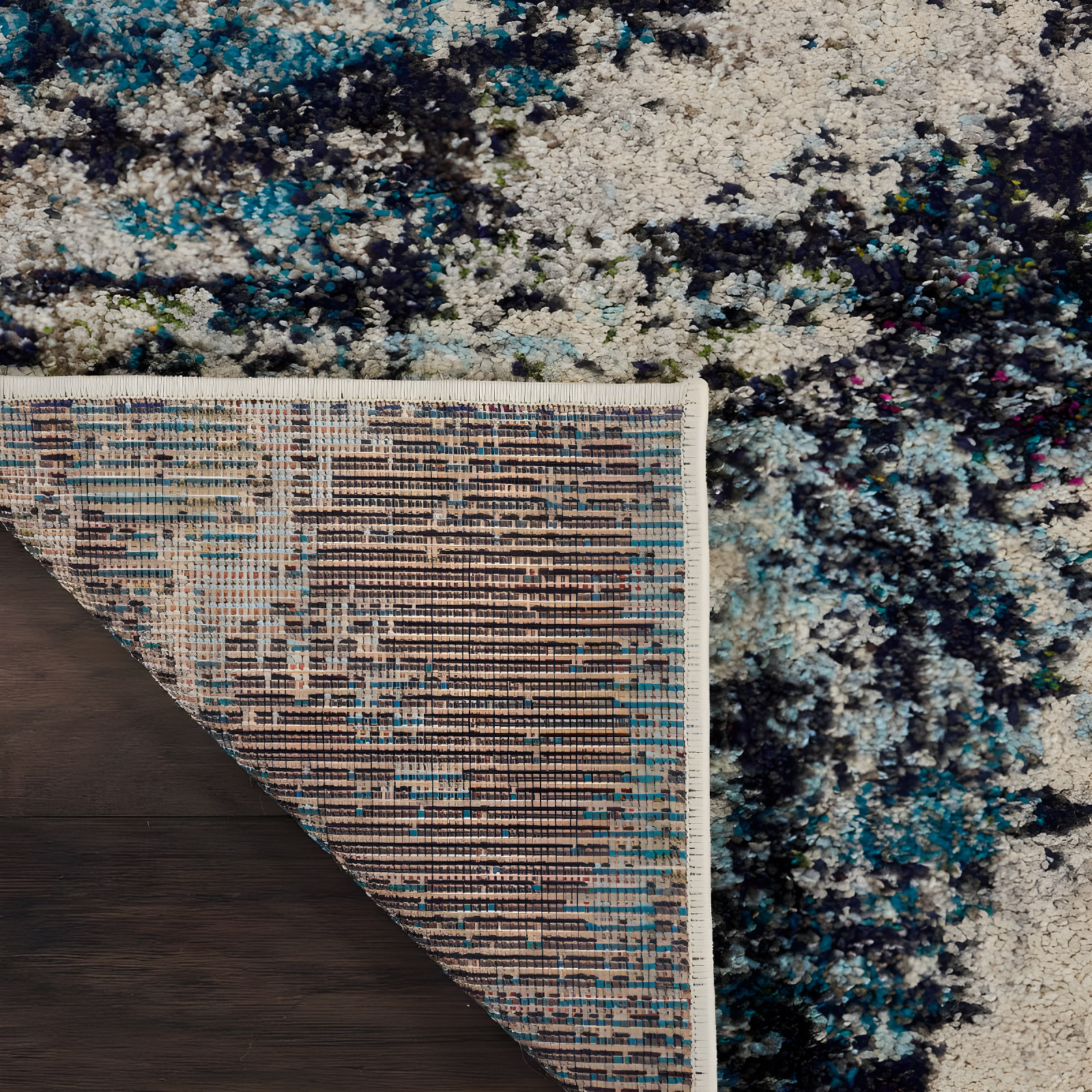 Celestial CES02 Area Rug Colorful Contemporary Abstract By Nourison Ivory Teal Blue 7' x 10'