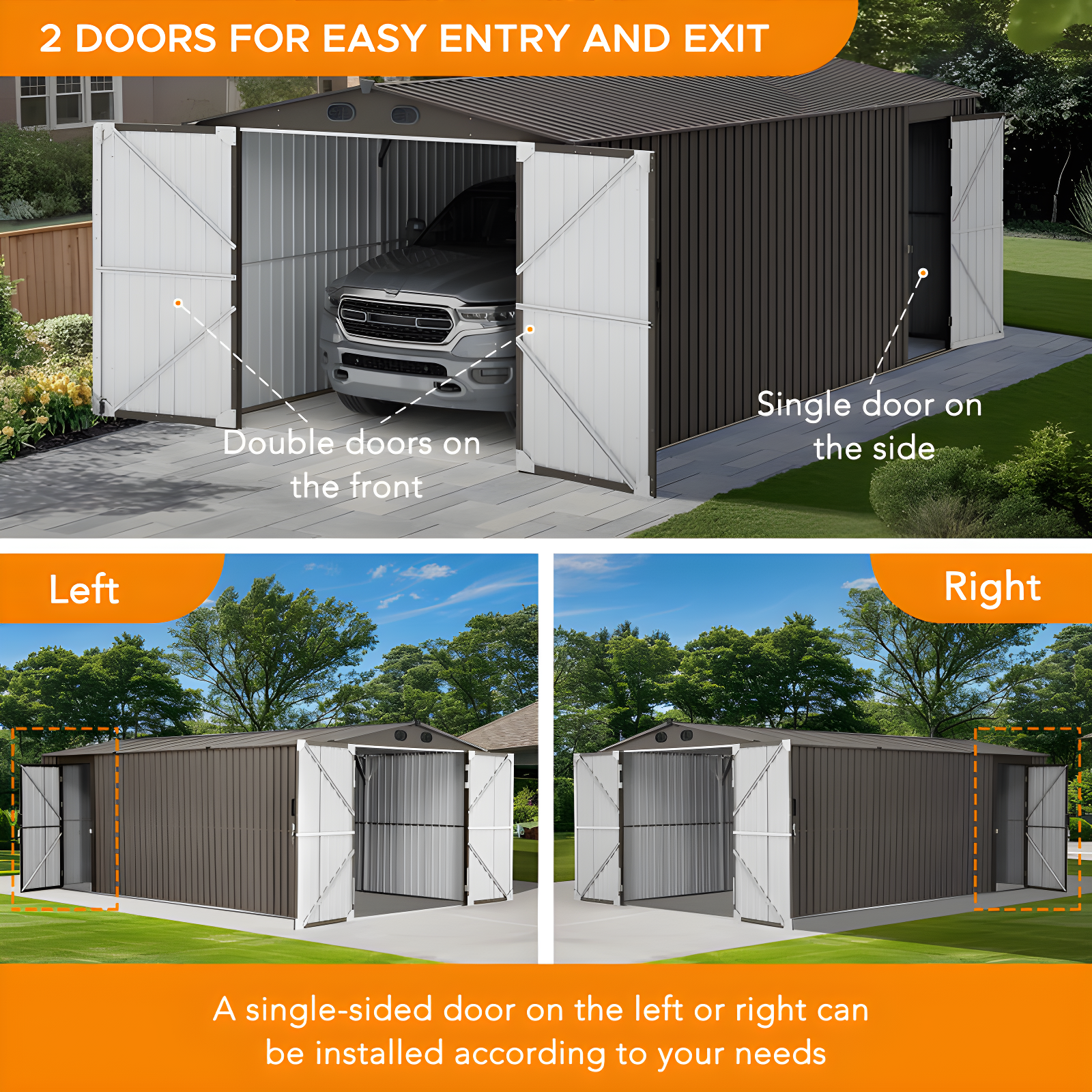 Sunjoy Sunjoy Outdoor Storage Shed 10 x 20 ft. Carport, Patio Metal Utility Large Storage Shed Garage with 2 Doors and 4 Vents, for Car, Truck, Bike, Garbage Can, Tool, Lawnmower